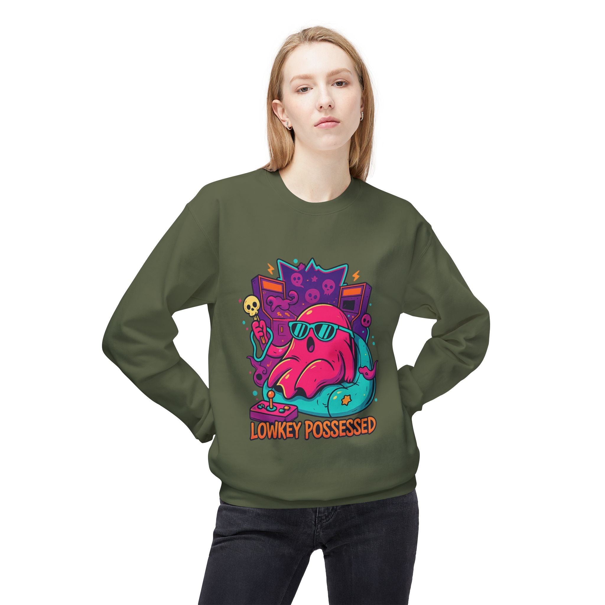 Lowkey Possessed 2 - Crewneck Unisex Sweatshirt - Cozy Halloween Apparel