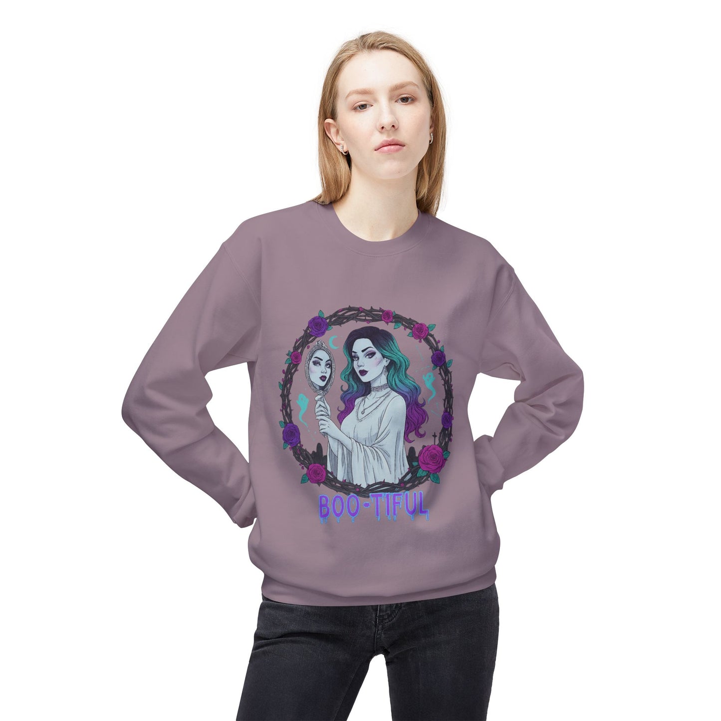 Boo-tiful - Gothic Witch Crewneck Unisex Sweatshirt - Cozy Halloween Apparel