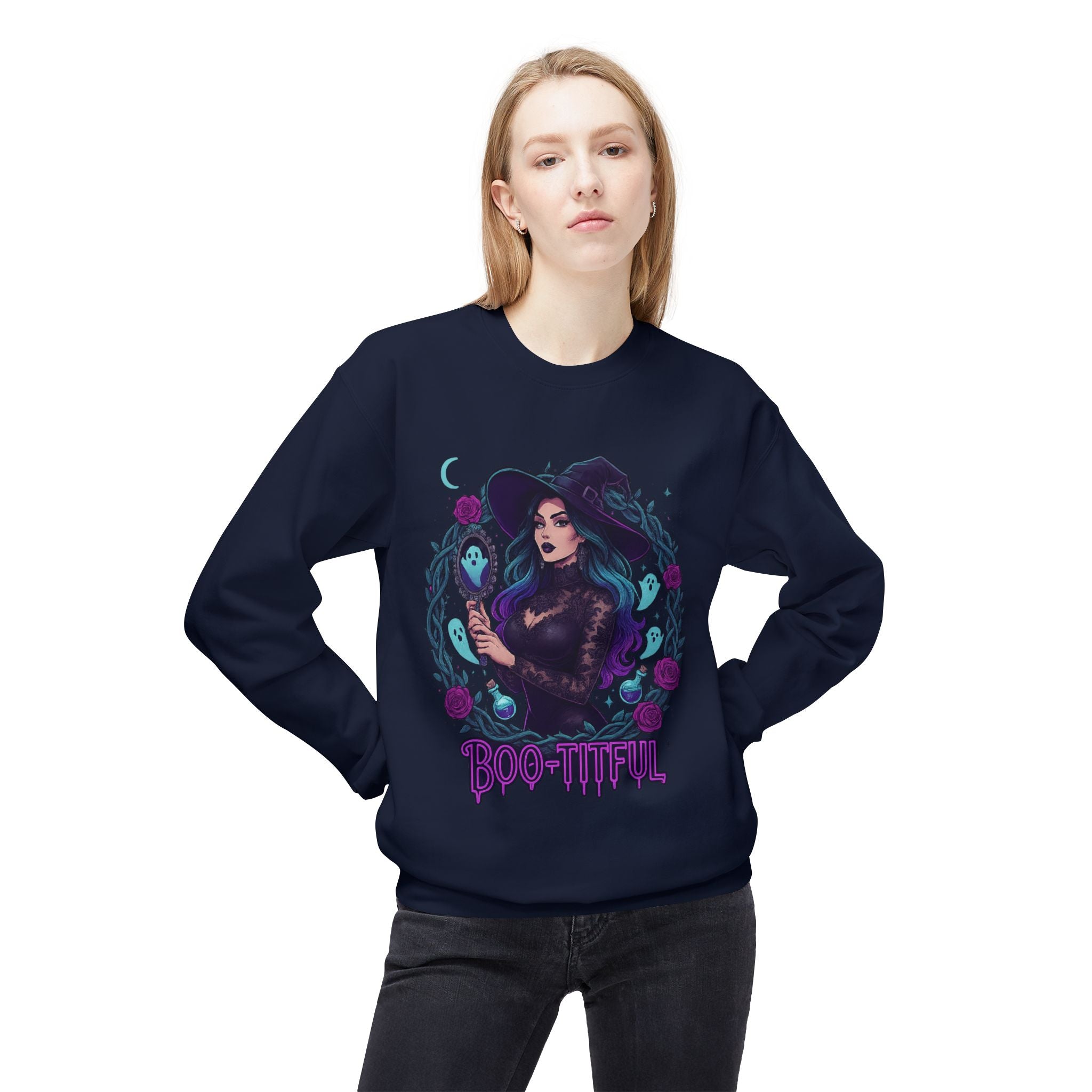Boo-tiful - Gothic Witch Crewneck Unisex Sweatshirt - Cozy Halloween Apparel