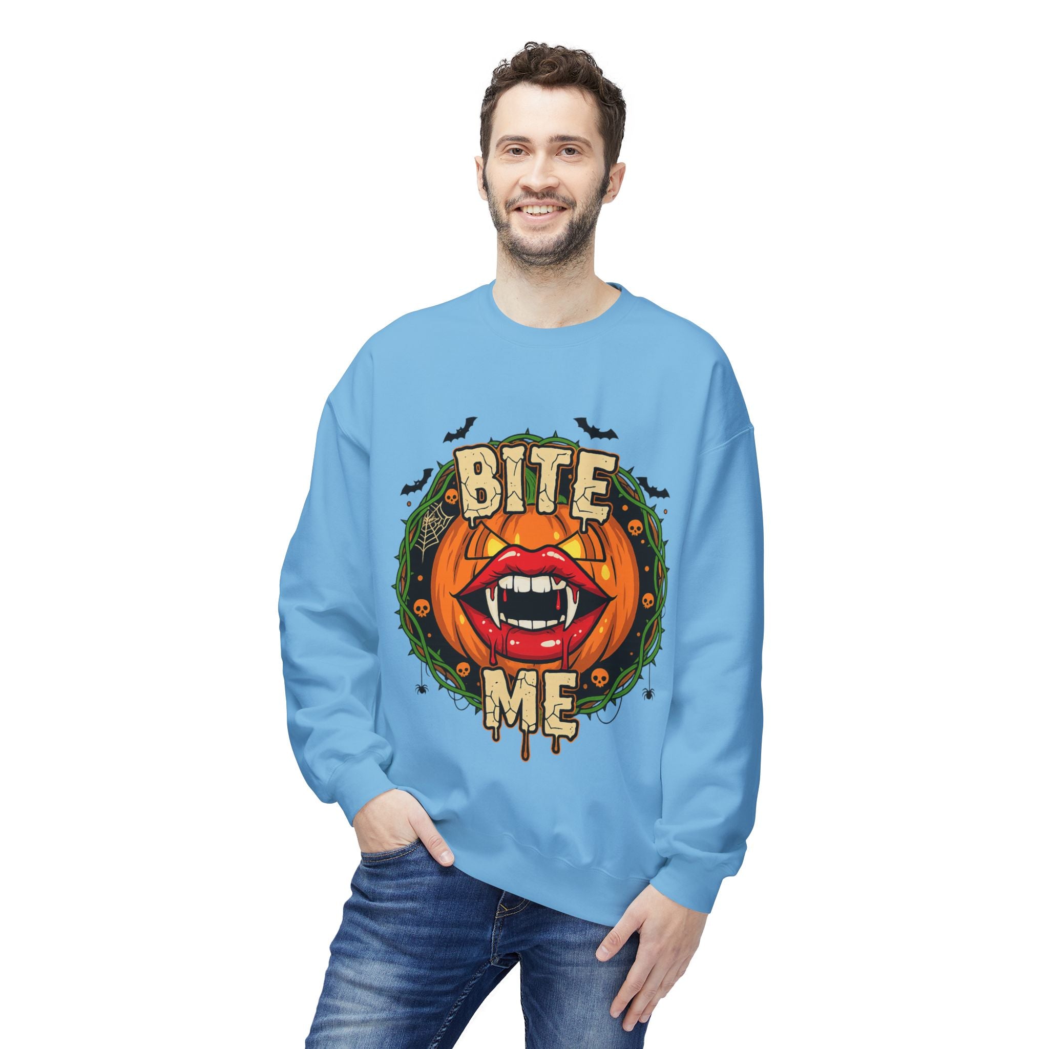 Bite Me 1 - Gothic Witch Crewneck Unisex Sweatshirt - Cozy Halloween Apparel