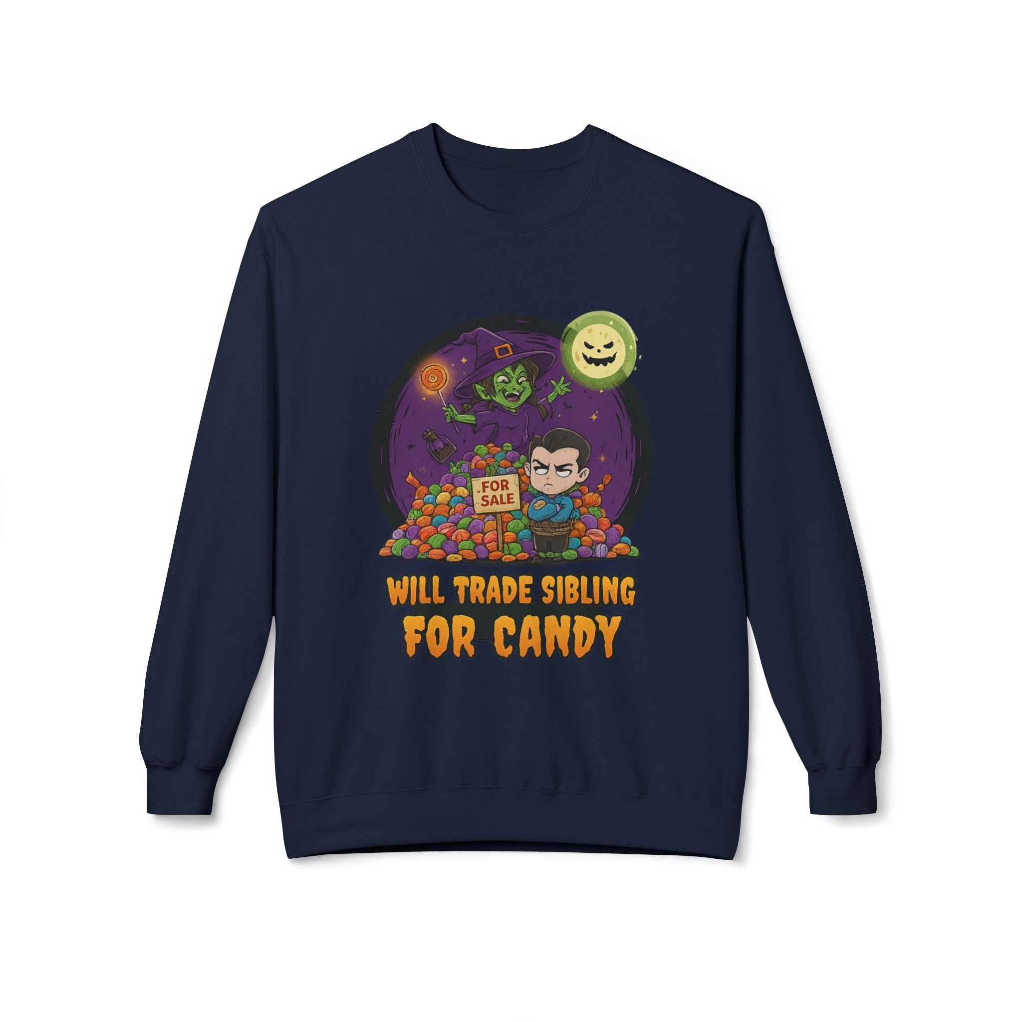 Will Trade Sibling for Candy 2 - Crewneck Unisex Sweatshirt - Cozy Halloween Apparel