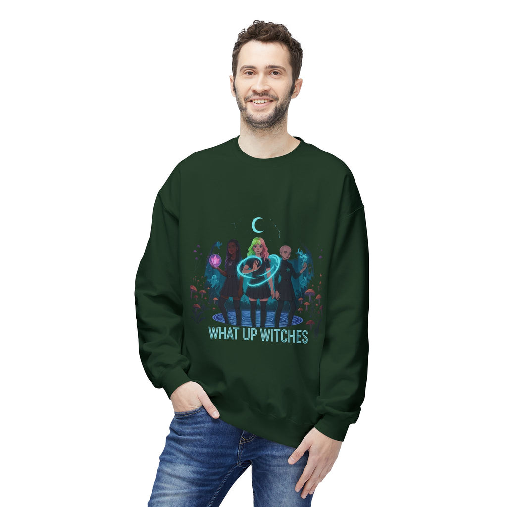 What Up Witches 3 - Crewneck Unisex Sweatshirt - Cozy Halloween Apparel