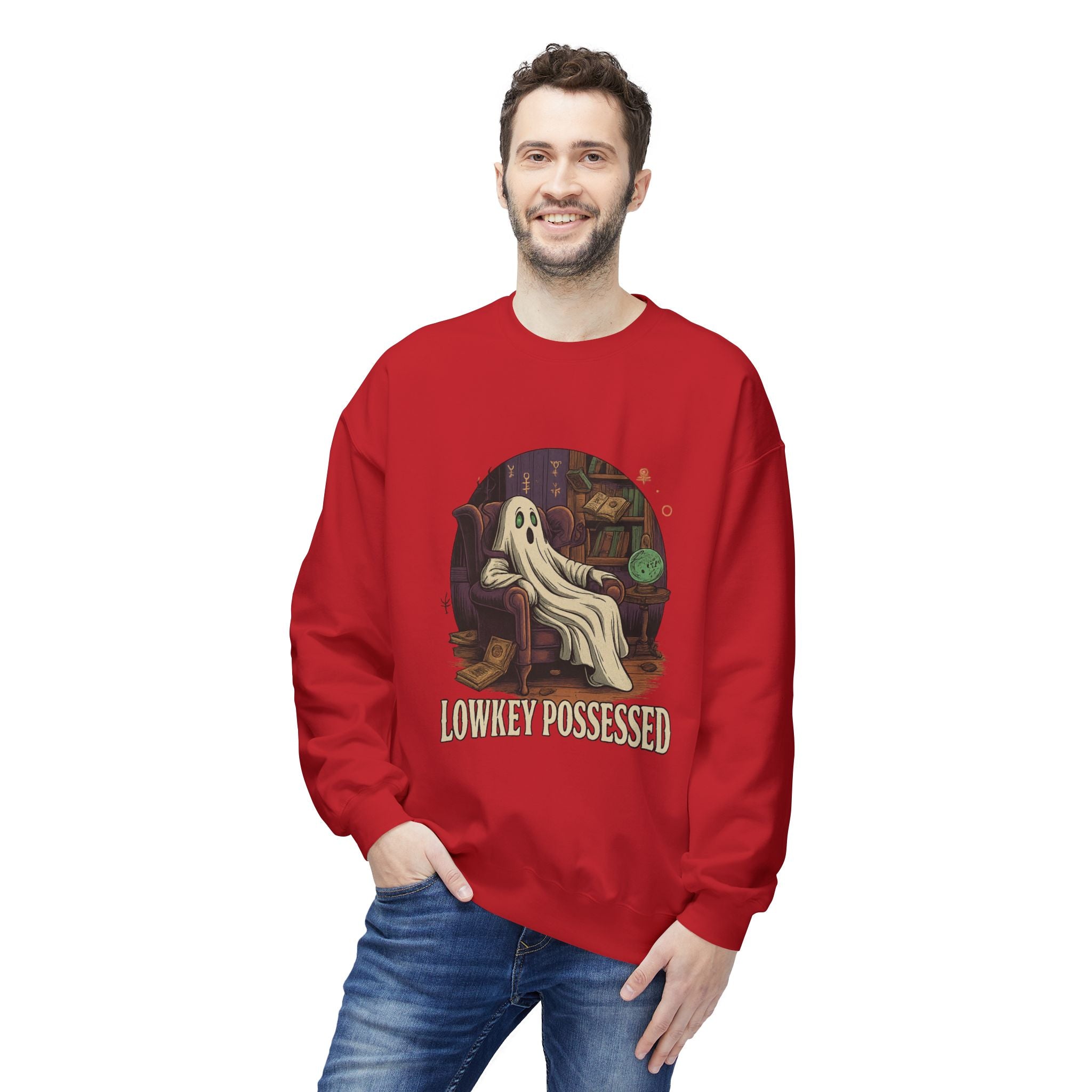 Lowkey Possessed 1 - Crewneck Unisex Sweatshirt - Cozy Halloween Apparel