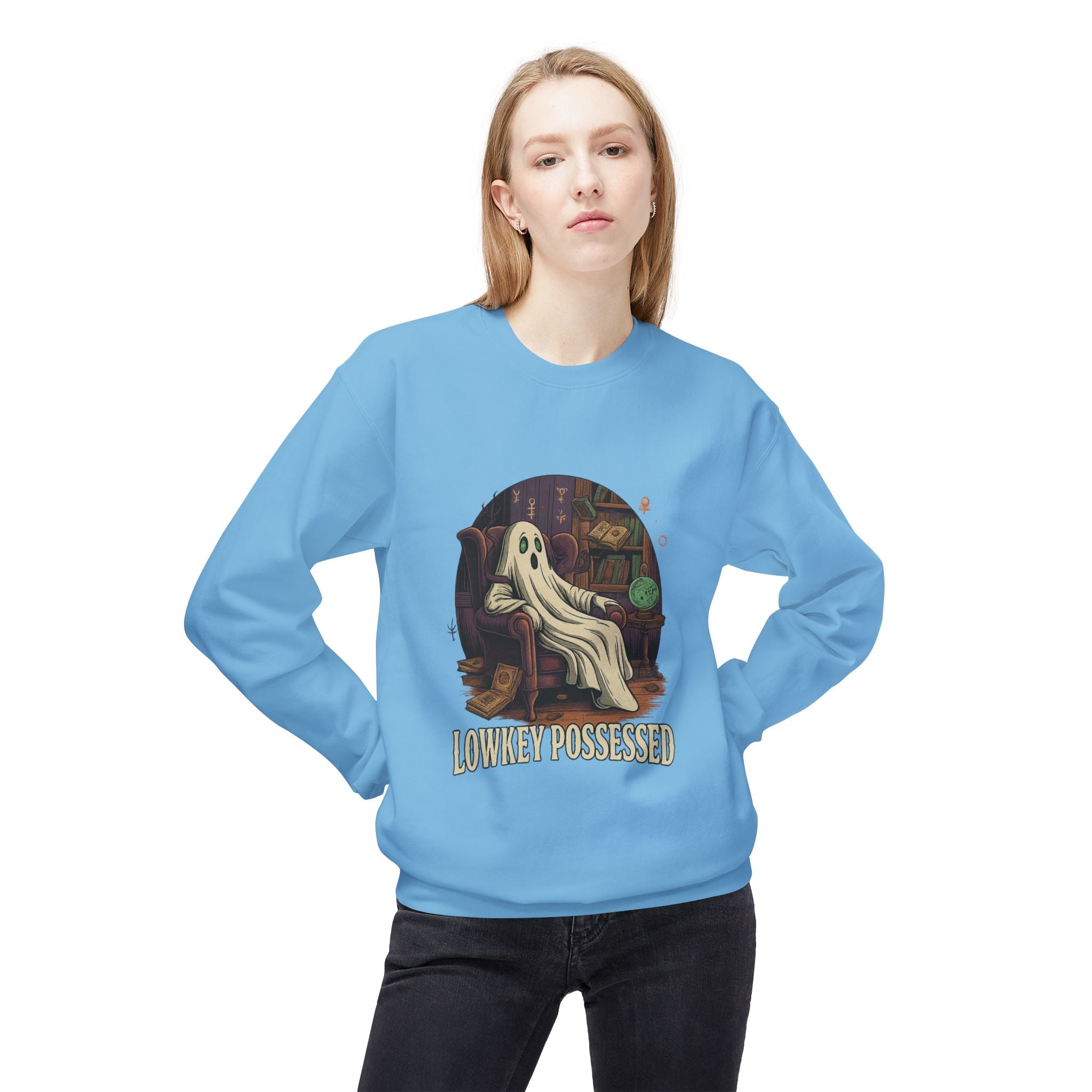 Lowkey Possessed 1 - Crewneck Unisex Sweatshirt - Cozy Halloween Apparel