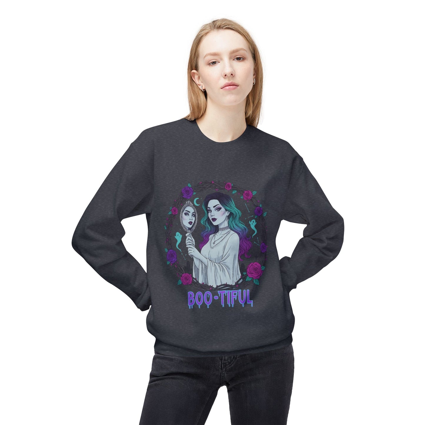 Boo-tiful - Gothic Witch Crewneck Unisex Sweatshirt - Cozy Halloween Apparel