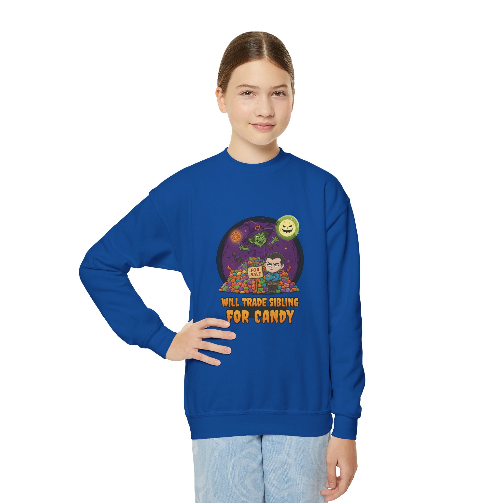 Will Trade Sibling for Candy 2, Fun Halloween Sweatshirt, Cute Kids Sweatshirt