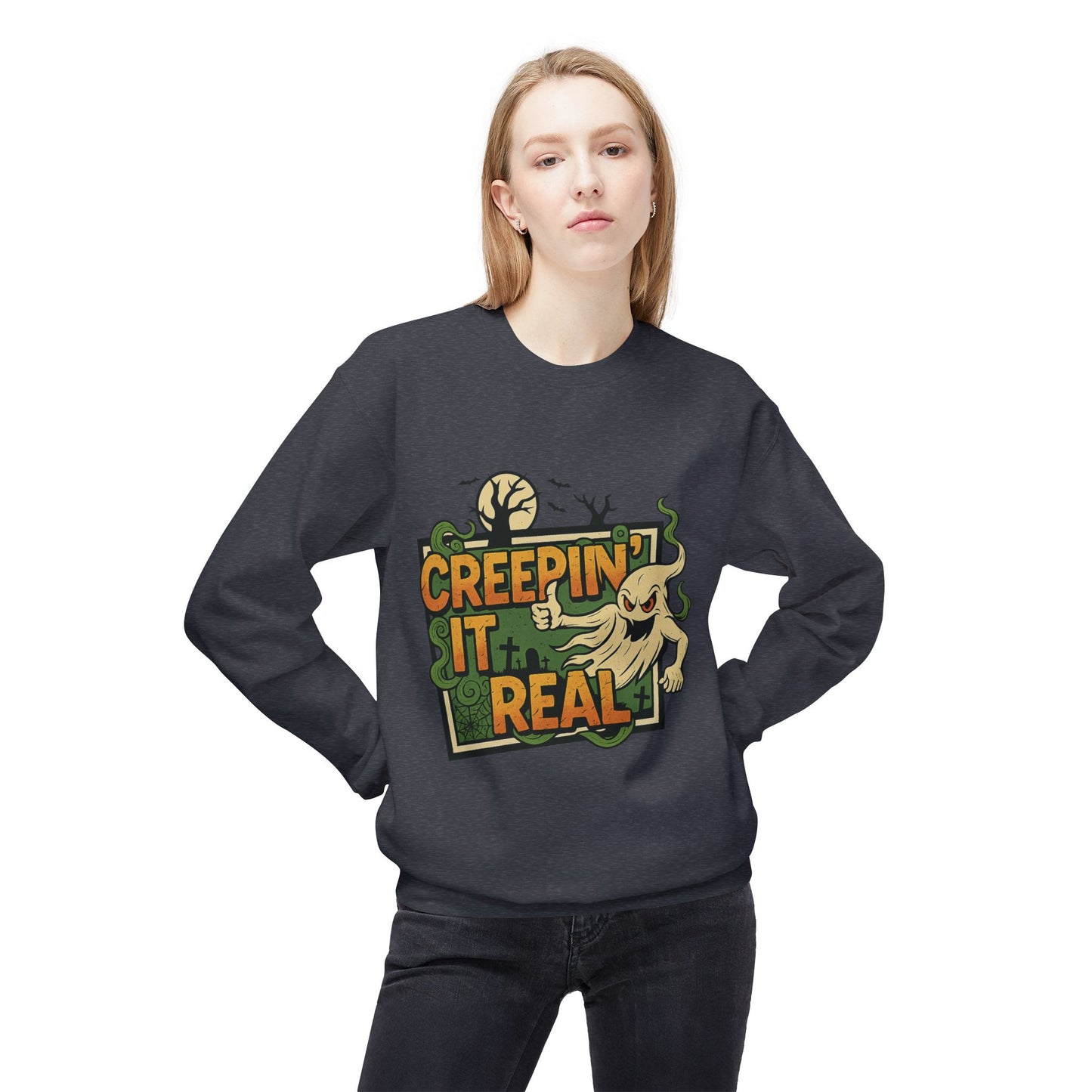 Creepin’ It Real 1- Crewneck Unisex Sweatshirt - Cozy Halloween Apparel