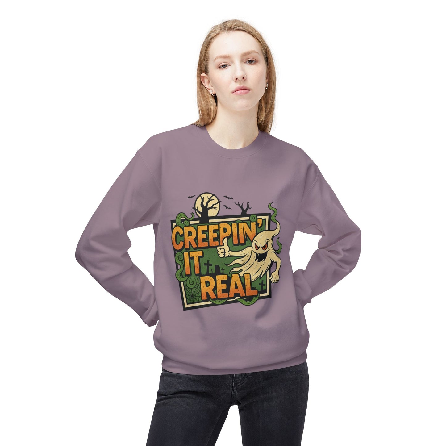 Creepin’ It Real 1- Crewneck Unisex Sweatshirt - Cozy Halloween Apparel