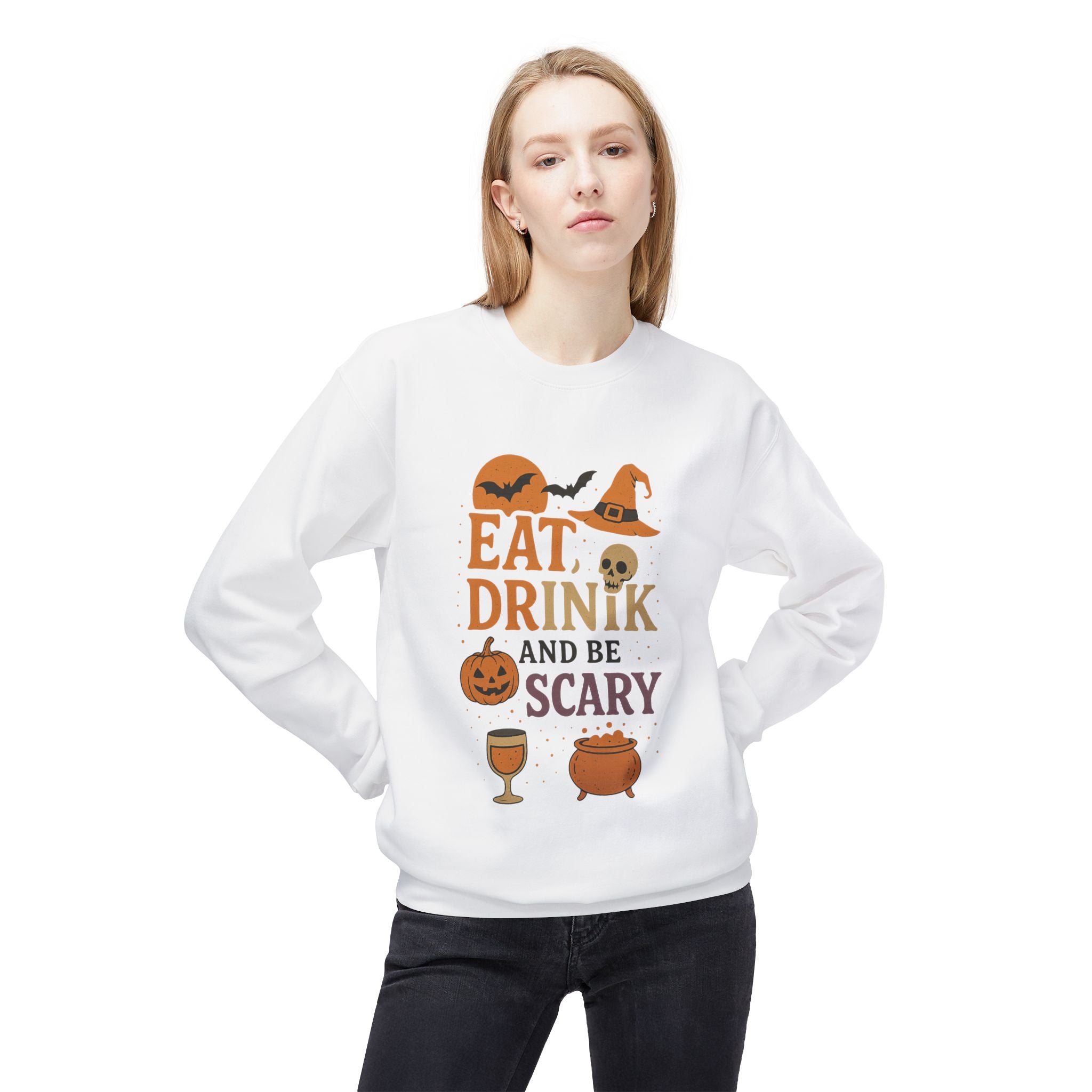 Eat, Drink, and Be Scary 1 - Crewneck Unisex Sweatshirt - Cozy Halloween Apparel