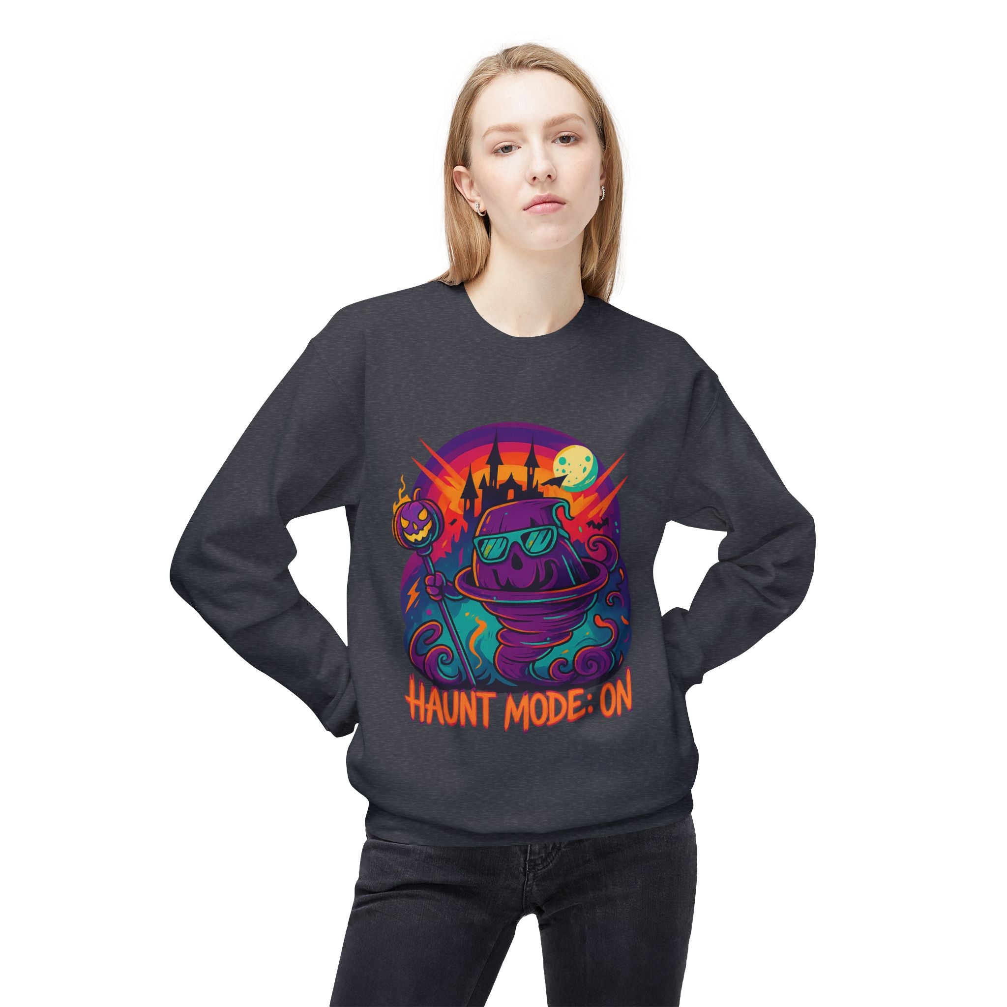 Haunt Mode ON 4 - Crewneck Unisex Sweatshirt - Cozy Halloween Apparel