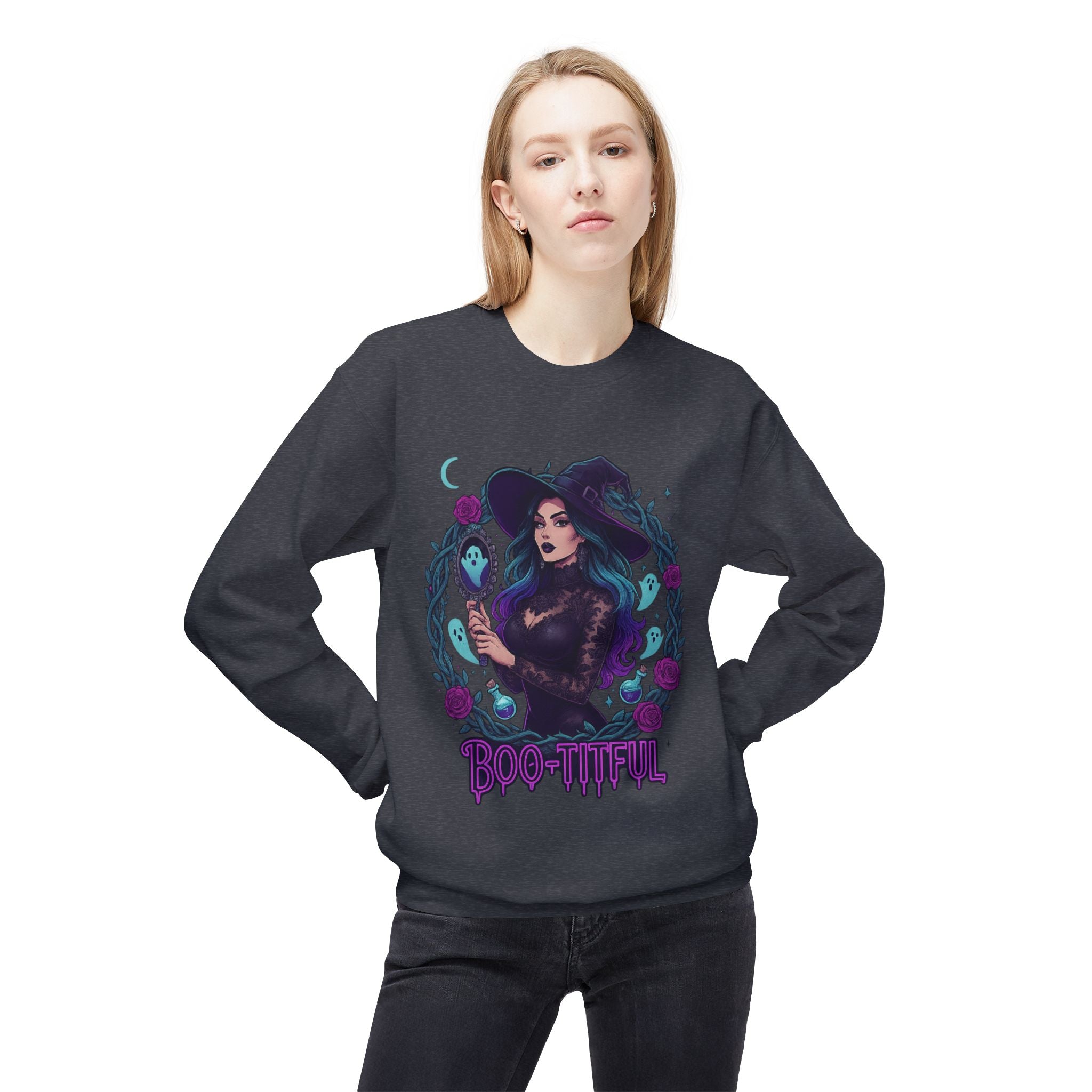 Boo-tiful - Gothic Witch Crewneck Unisex Sweatshirt - Cozy Halloween Apparel