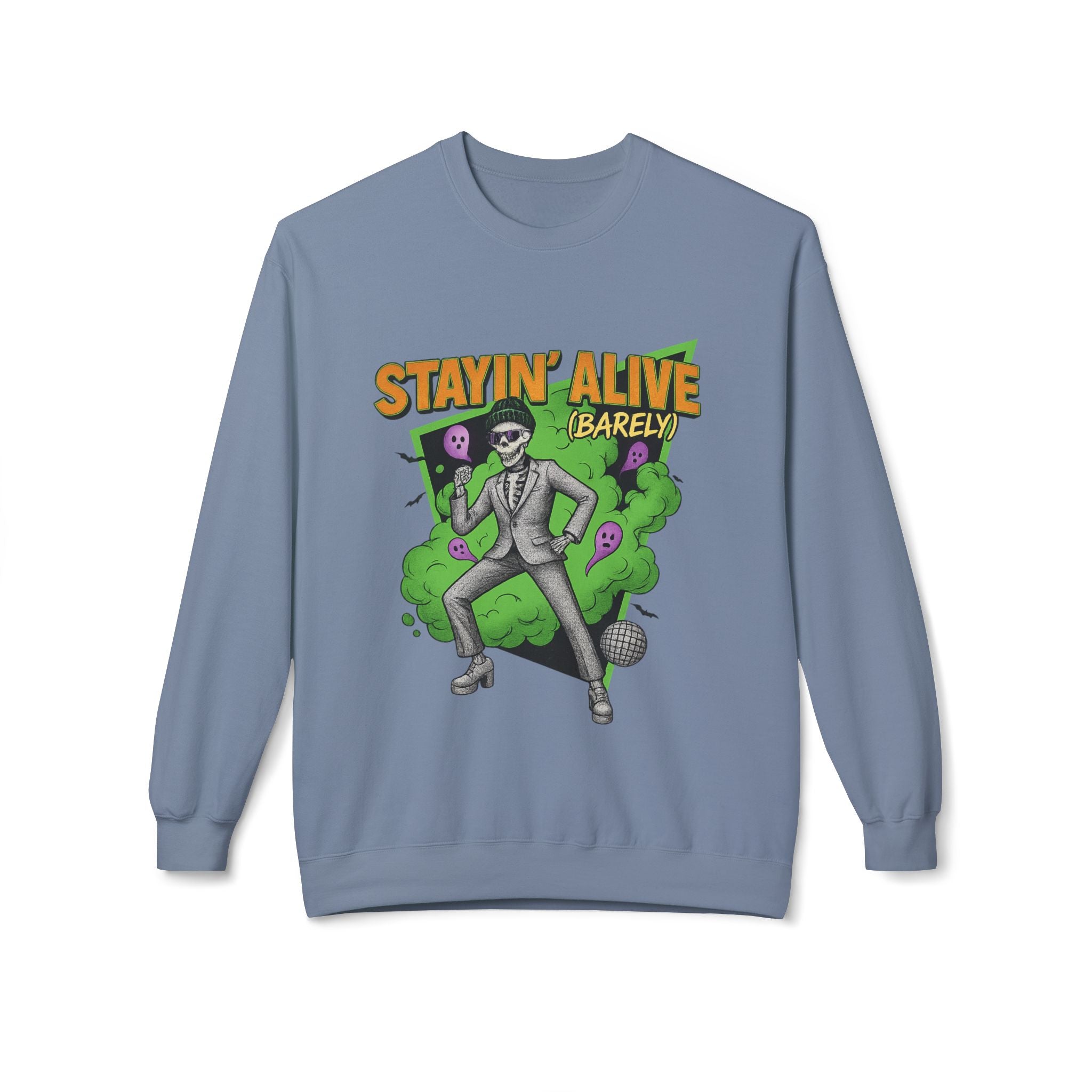 Stayin’ Alive (Barely) 2 - Crewneck Unisex Sweatshirt - Cozy Halloween Apparel