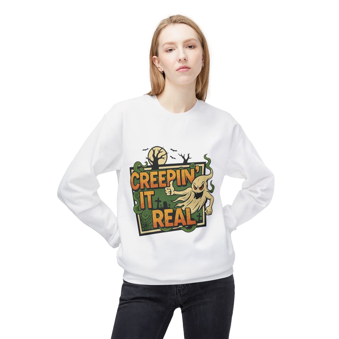 Creepin’ It Real 1- Crewneck Unisex Sweatshirt - Cozy Halloween Apparel