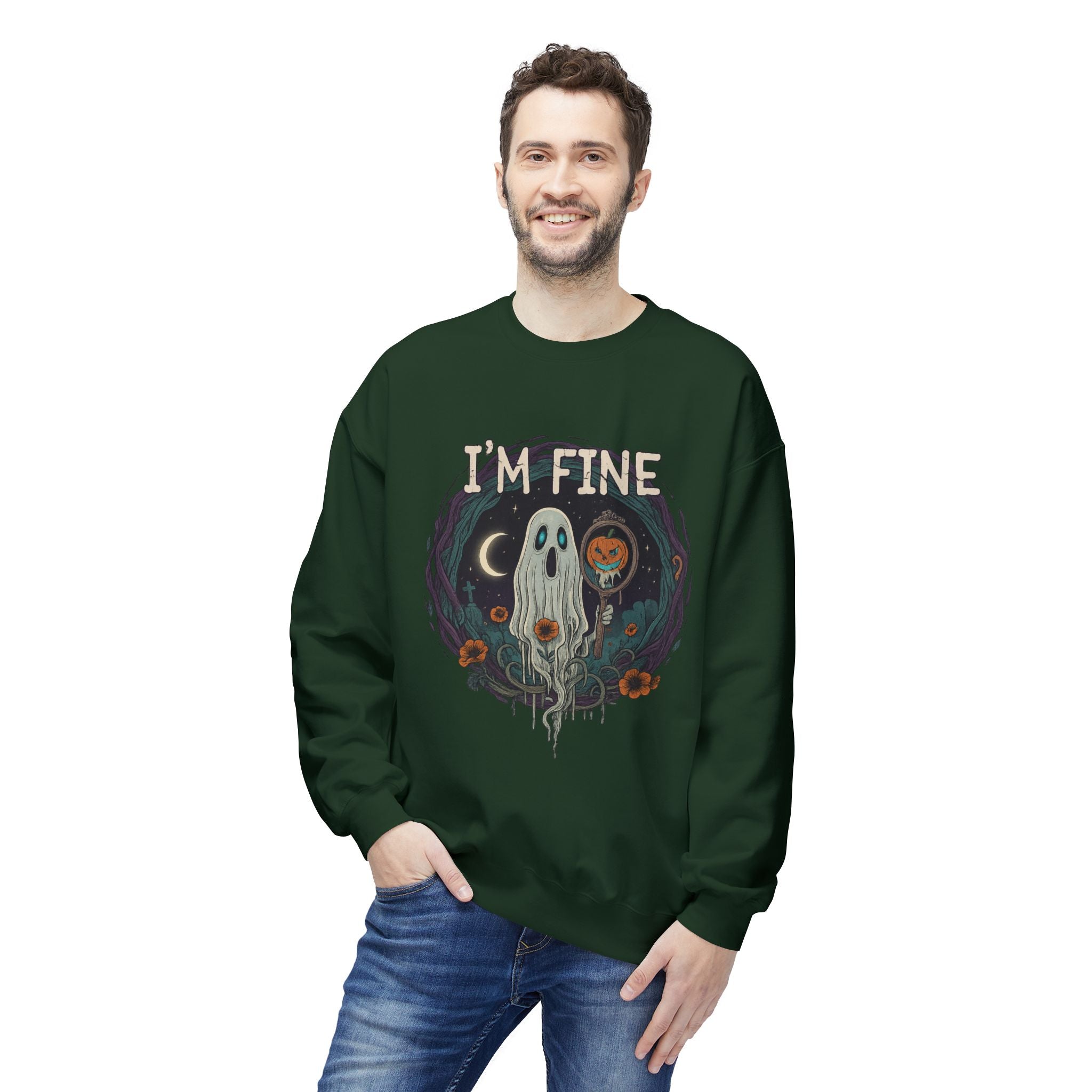 I'm Fine 2 - Crewneck Unisex Sweatshirt - Cozy Halloween Apparel