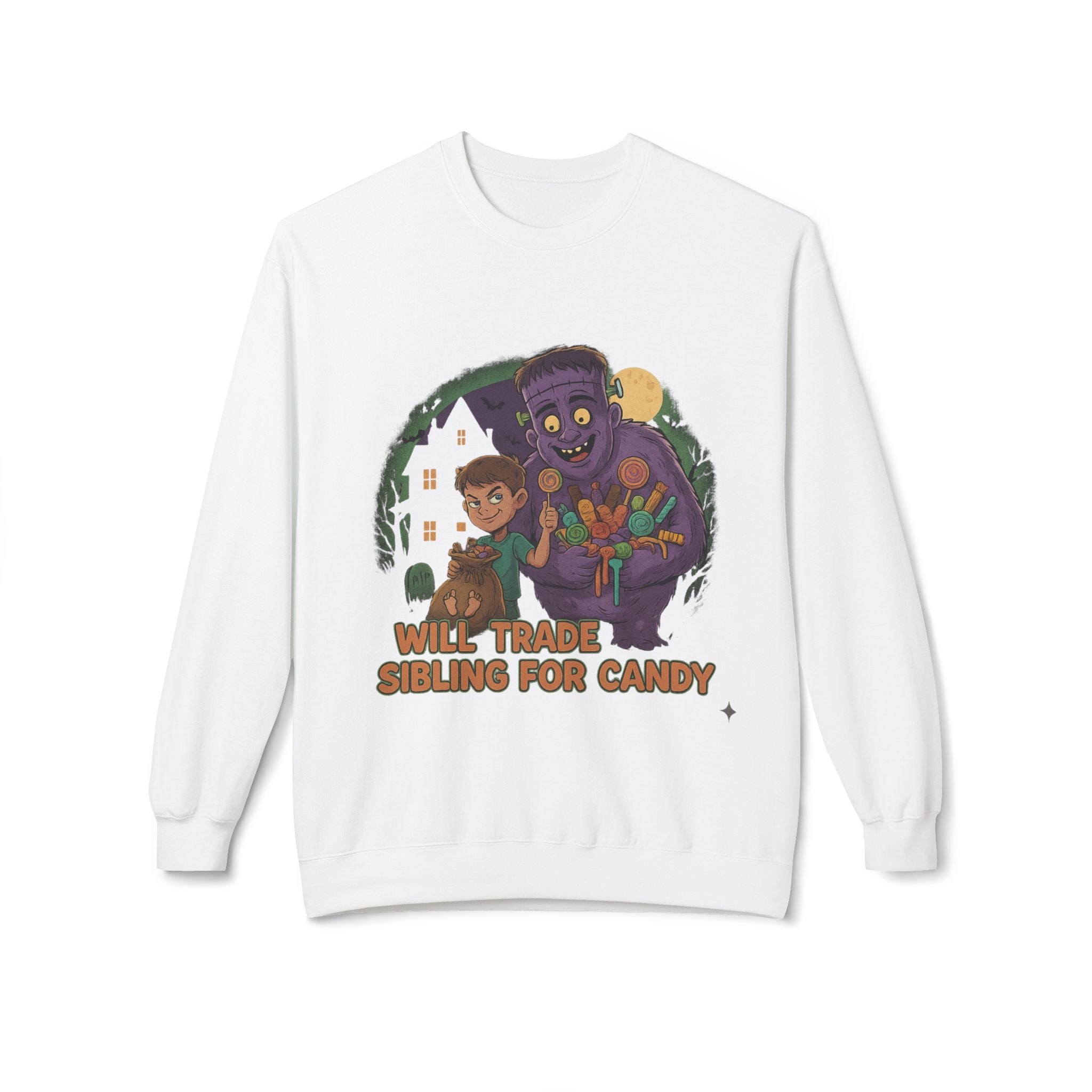 Will Trade Sibling for Candy 1 - Crewneck Unisex Sweatshirt - Cozy Halloween Apparel