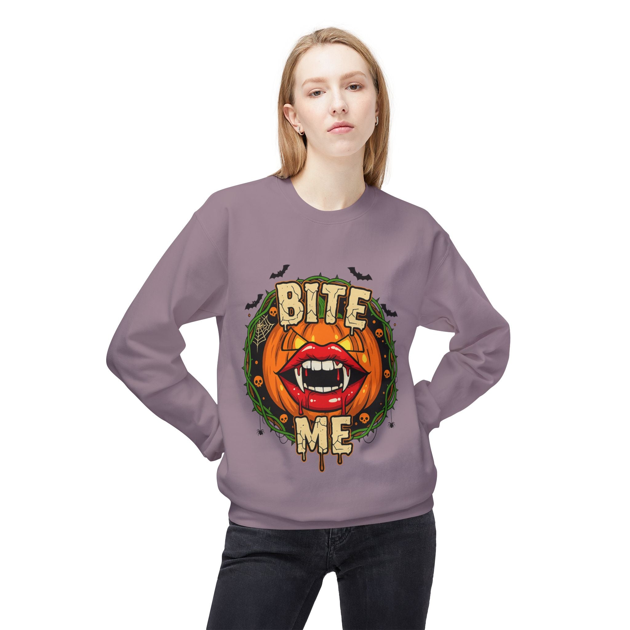 Bite Me 1 - Gothic Witch Crewneck Unisex Sweatshirt - Cozy Halloween Apparel