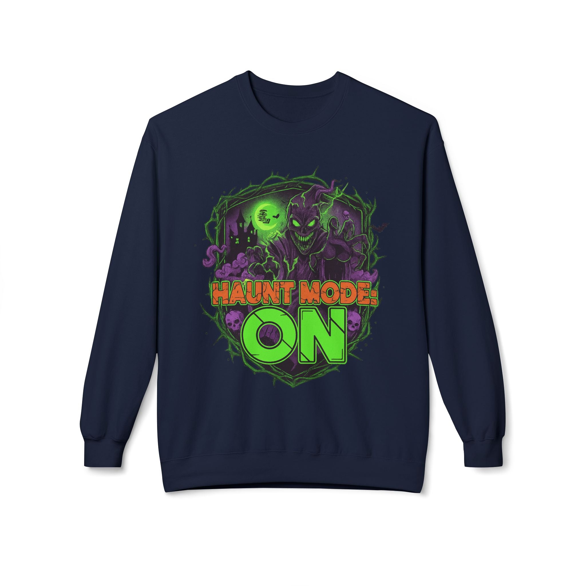Haunt Mode ON 1 - Crewneck Unisex Sweatshirt - Cozy Halloween Apparel