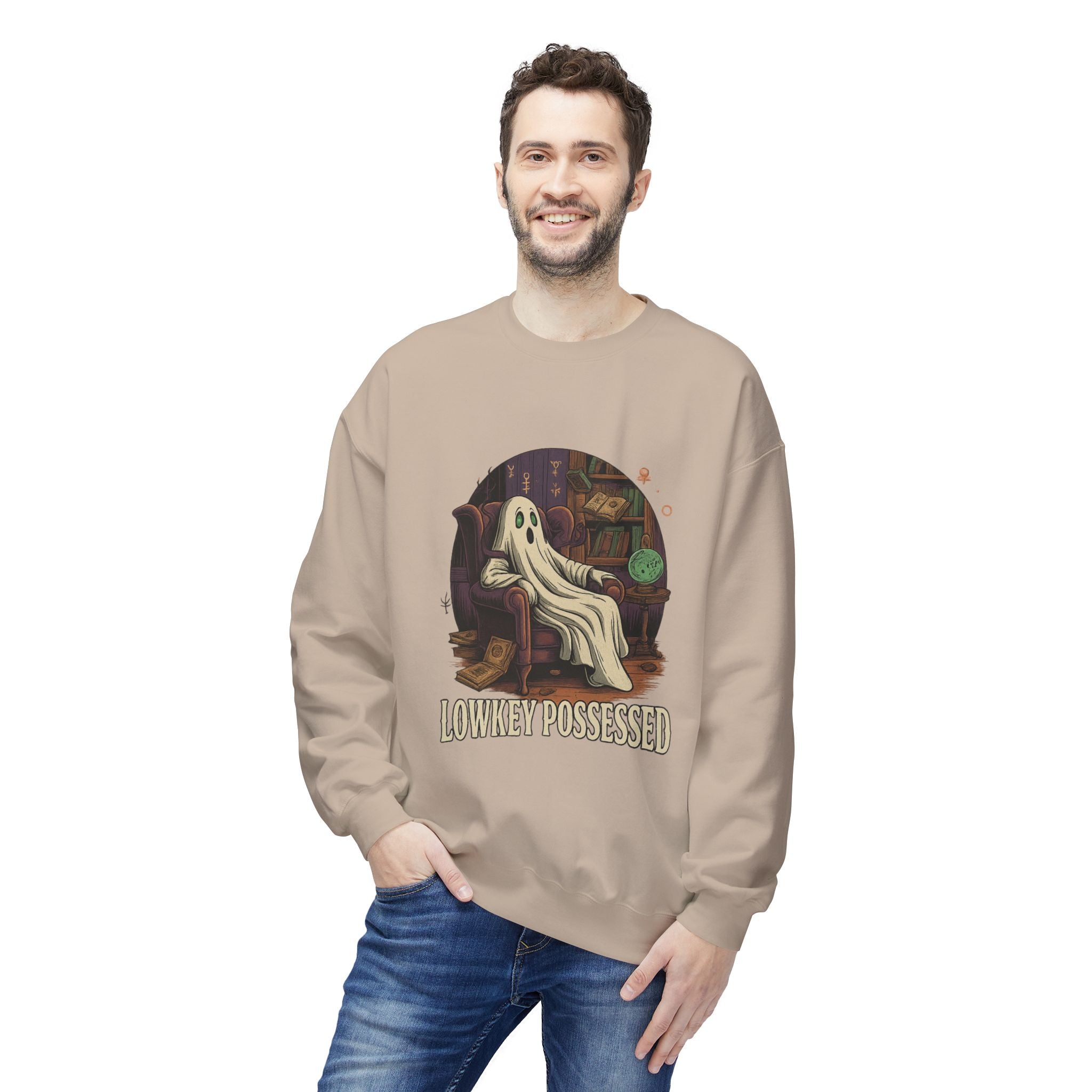 Lowkey Possessed 1 - Crewneck Unisex Sweatshirt - Cozy Halloween Apparel