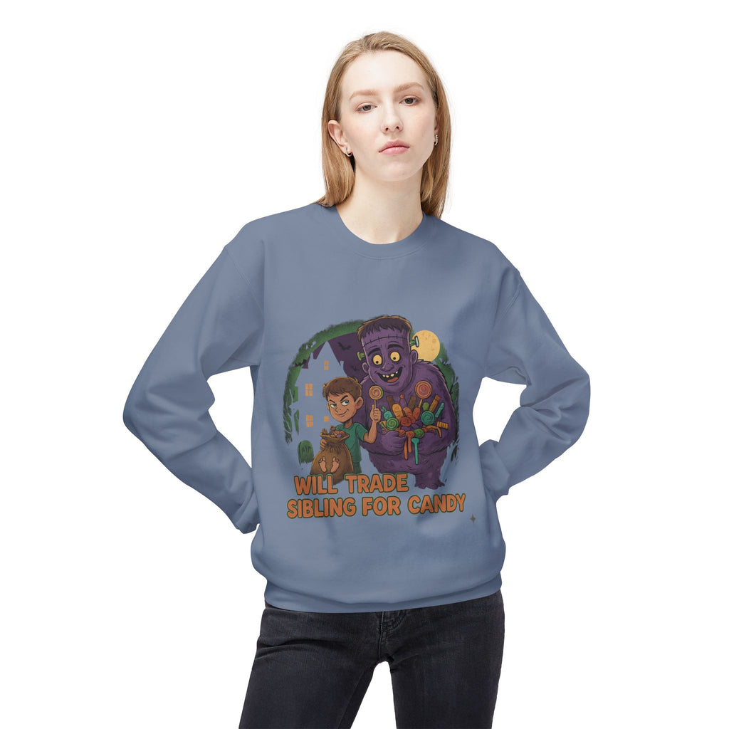 Will Trade Sibling for Candy 1 - Crewneck Unisex Sweatshirt - Cozy Halloween Apparel