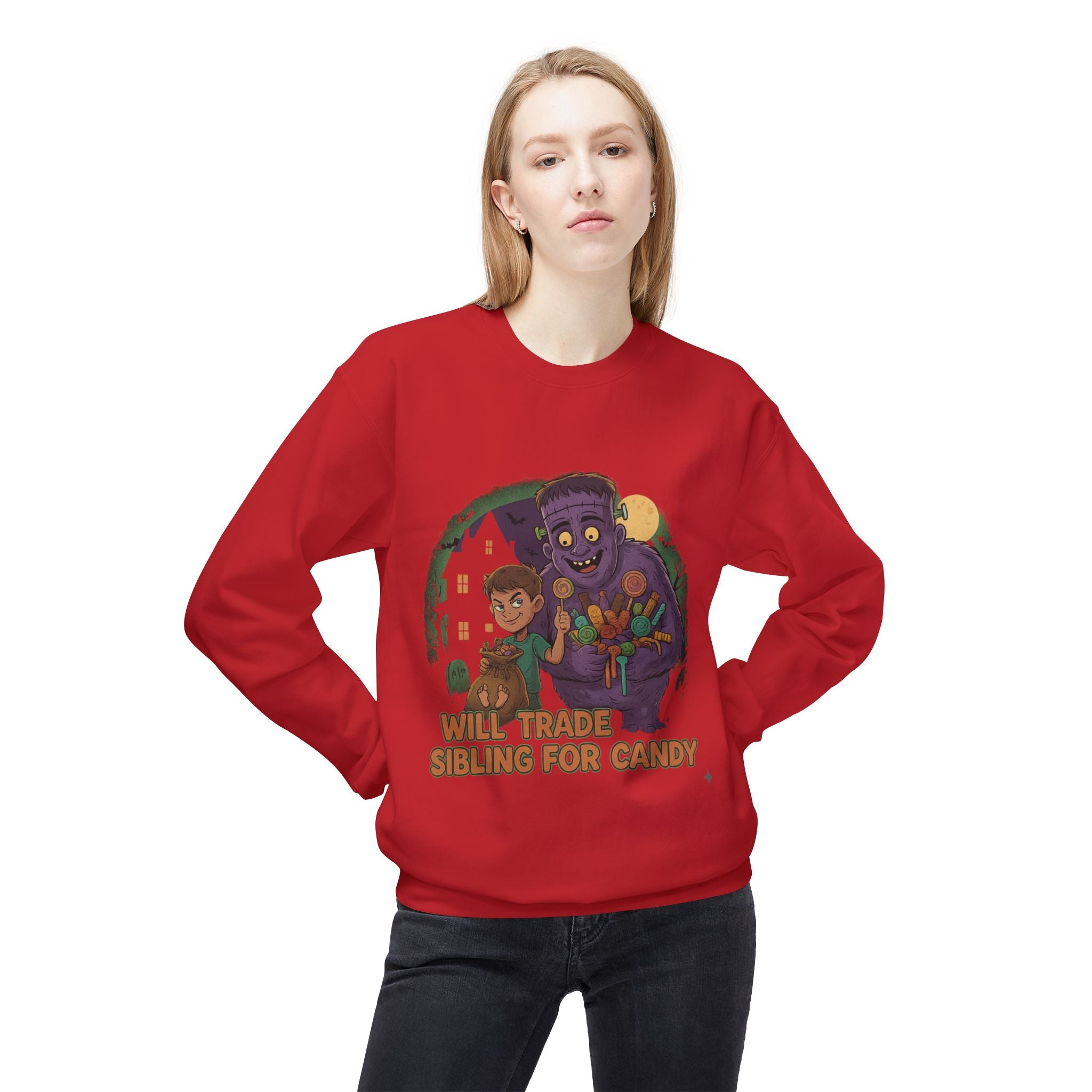 Will Trade Sibling for Candy 1 - Crewneck Unisex Sweatshirt - Cozy Halloween Apparel
