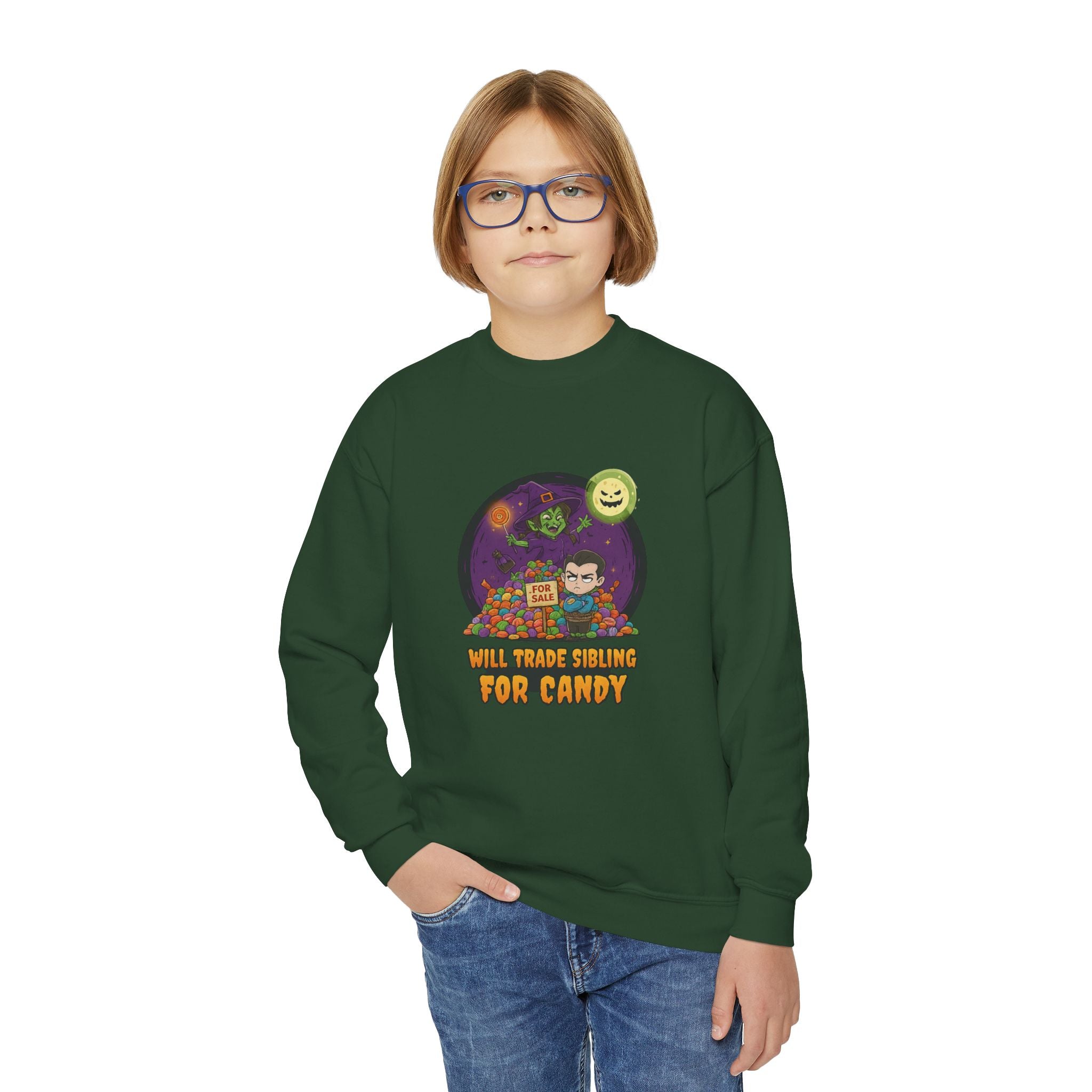 Will Trade Sibling for Candy 2, Fun Halloween Sweatshirt, Cute Kids Sweatshirt