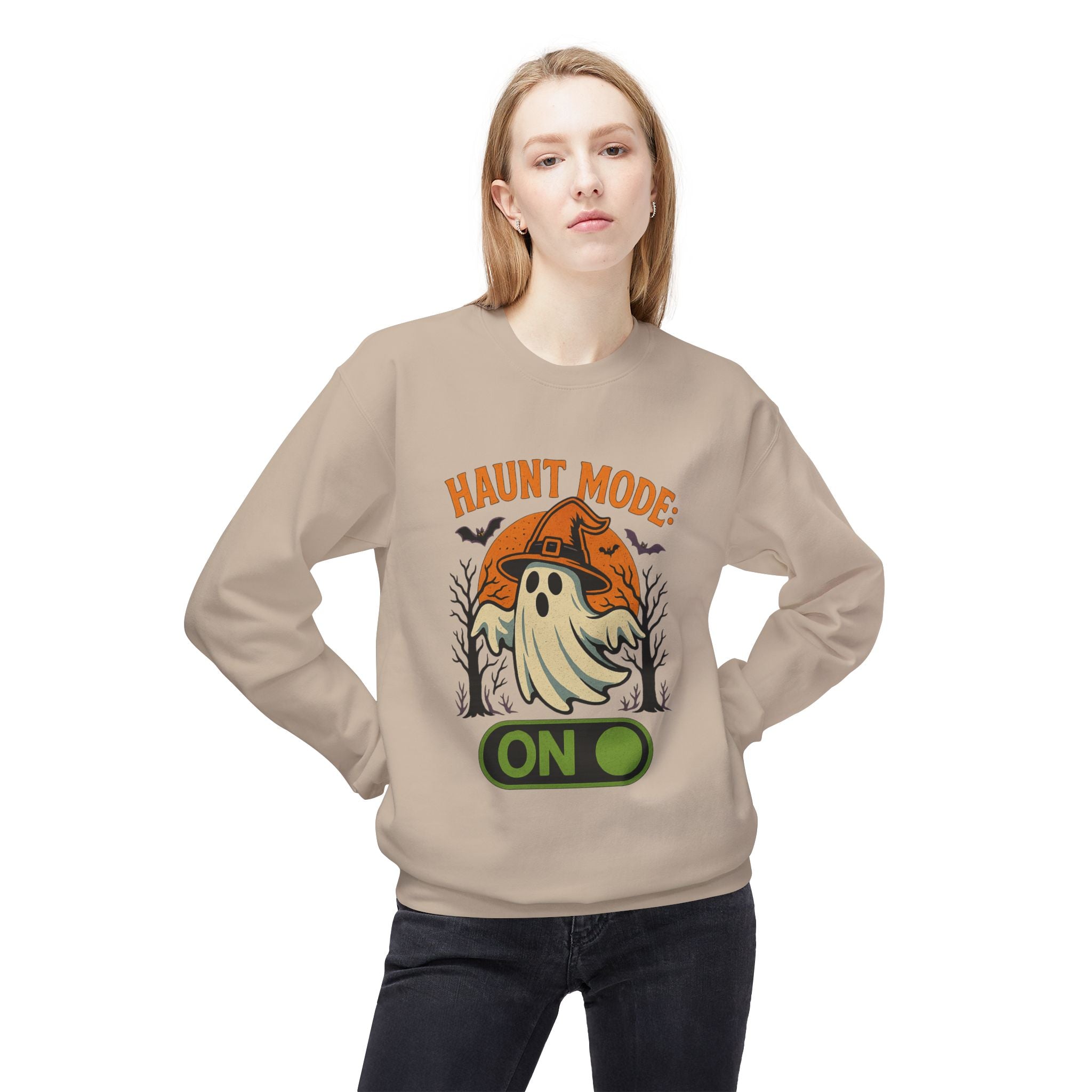 Haunt Mode ON 2 - Crewneck Unisex Sweatshirt - Cozy Halloween Apparel
