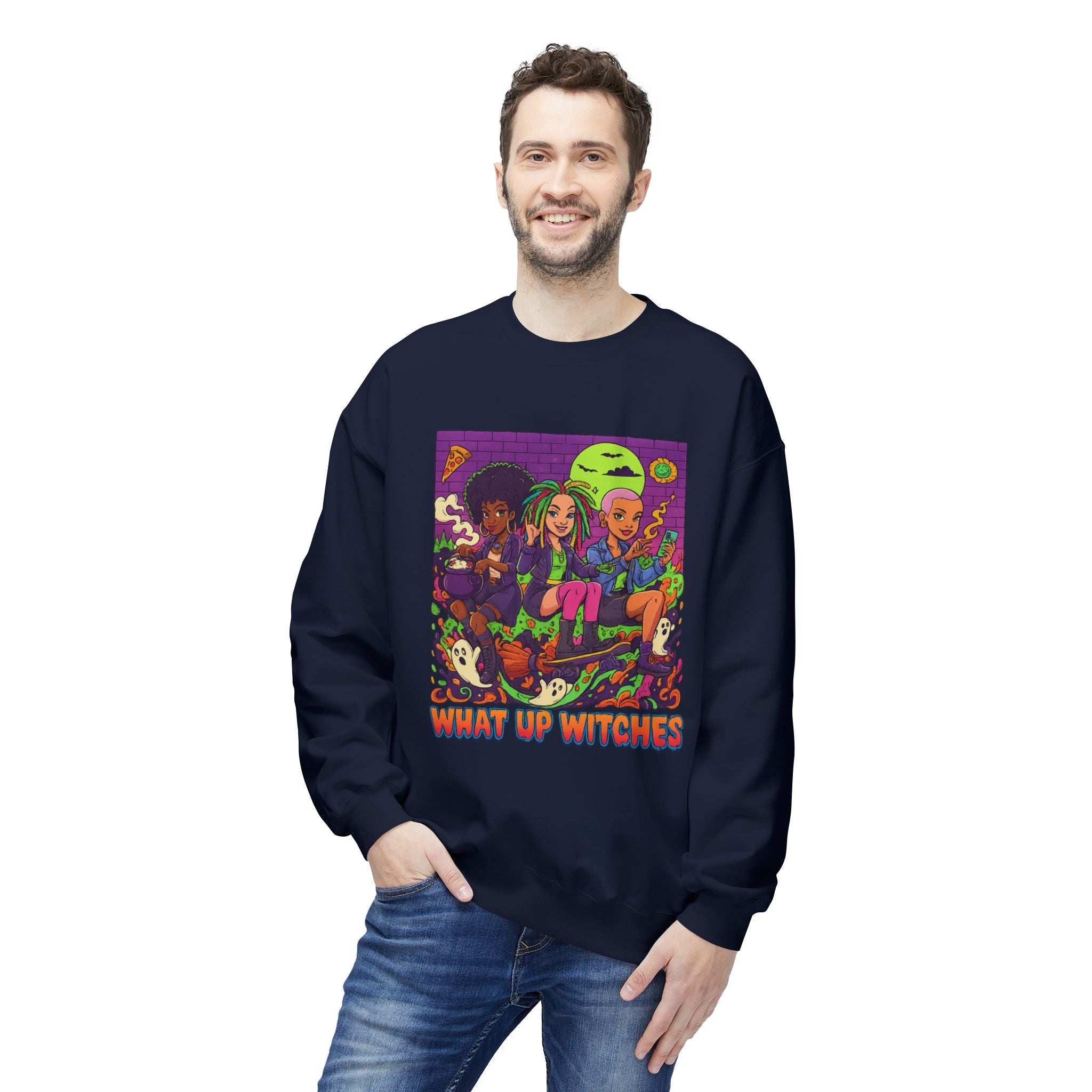 What Up Witches 1 - Crewneck Unisex Sweatshirt - Cozy Halloween Apparel