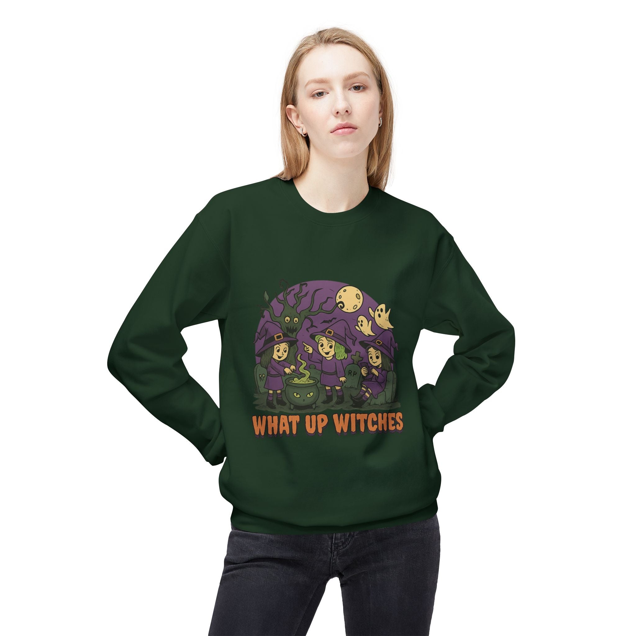 What Up Witches 2.2 - Crewneck Unisex Sweatshirt - Cozy Halloween Apparel