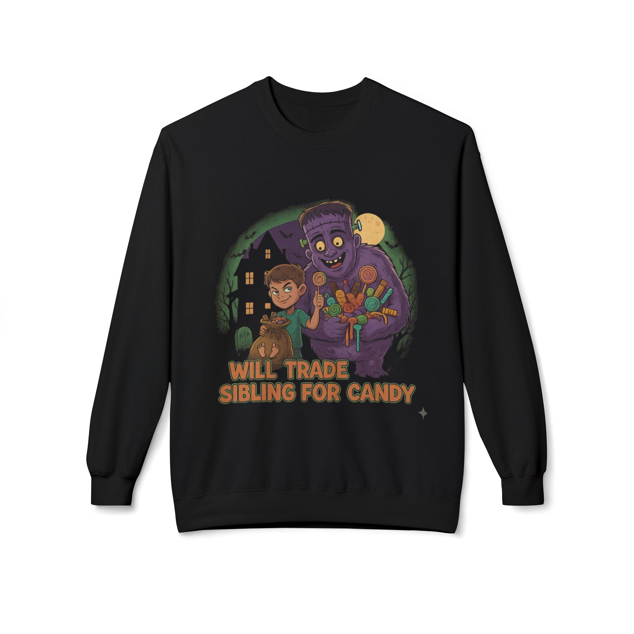Will Trade Sibling for Candy 1 - Crewneck Unisex Sweatshirt - Cozy Halloween Apparel