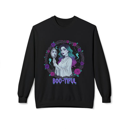 Boo-tiful - Gothic Witch Crewneck Unisex Sweatshirt - Cozy Halloween Apparel