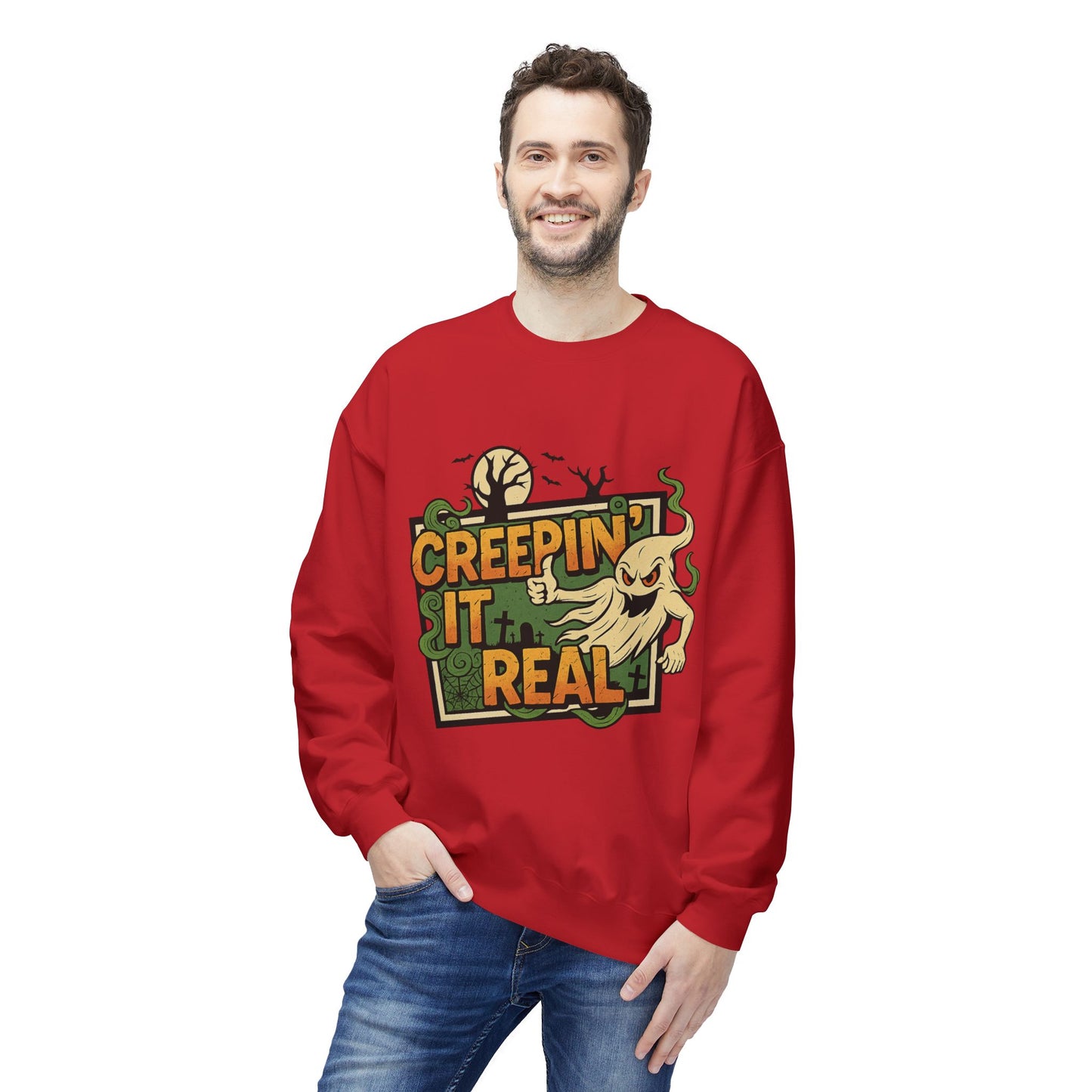 Creepin’ It Real 1- Crewneck Unisex Sweatshirt - Cozy Halloween Apparel