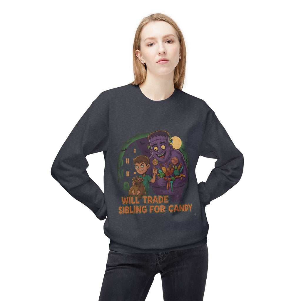 Will Trade Sibling for Candy 1 - Crewneck Unisex Sweatshirt - Cozy Halloween Apparel