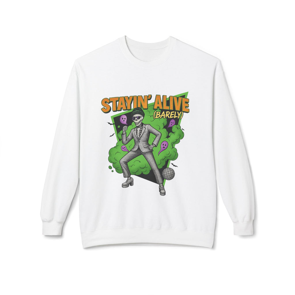 Stayin’ Alive (Barely) 2 - Crewneck Unisex Sweatshirt - Cozy Halloween Apparel