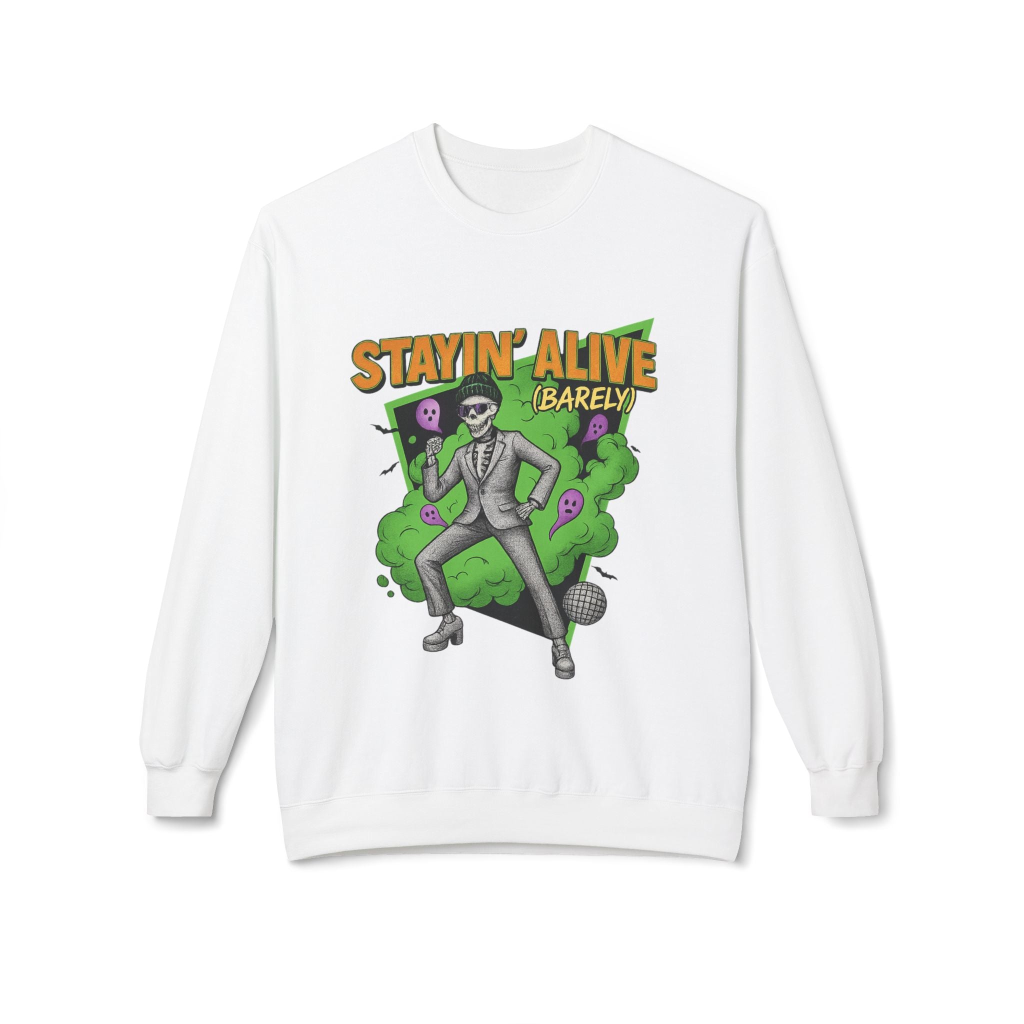 Stayin’ Alive (Barely) 2 - Crewneck Unisex Sweatshirt - Cozy Halloween Apparel
