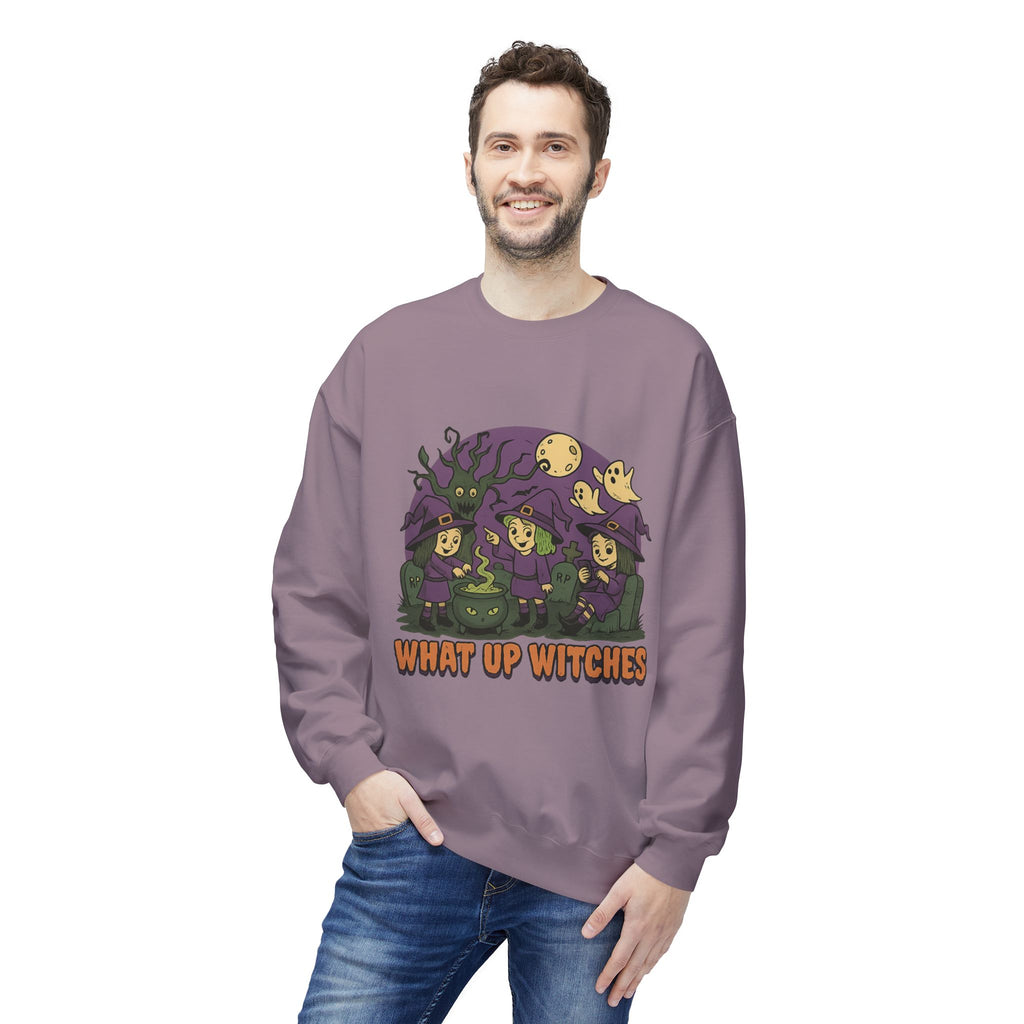 What Up Witches 2.2 - Crewneck Unisex Sweatshirt - Cozy Halloween Apparel
