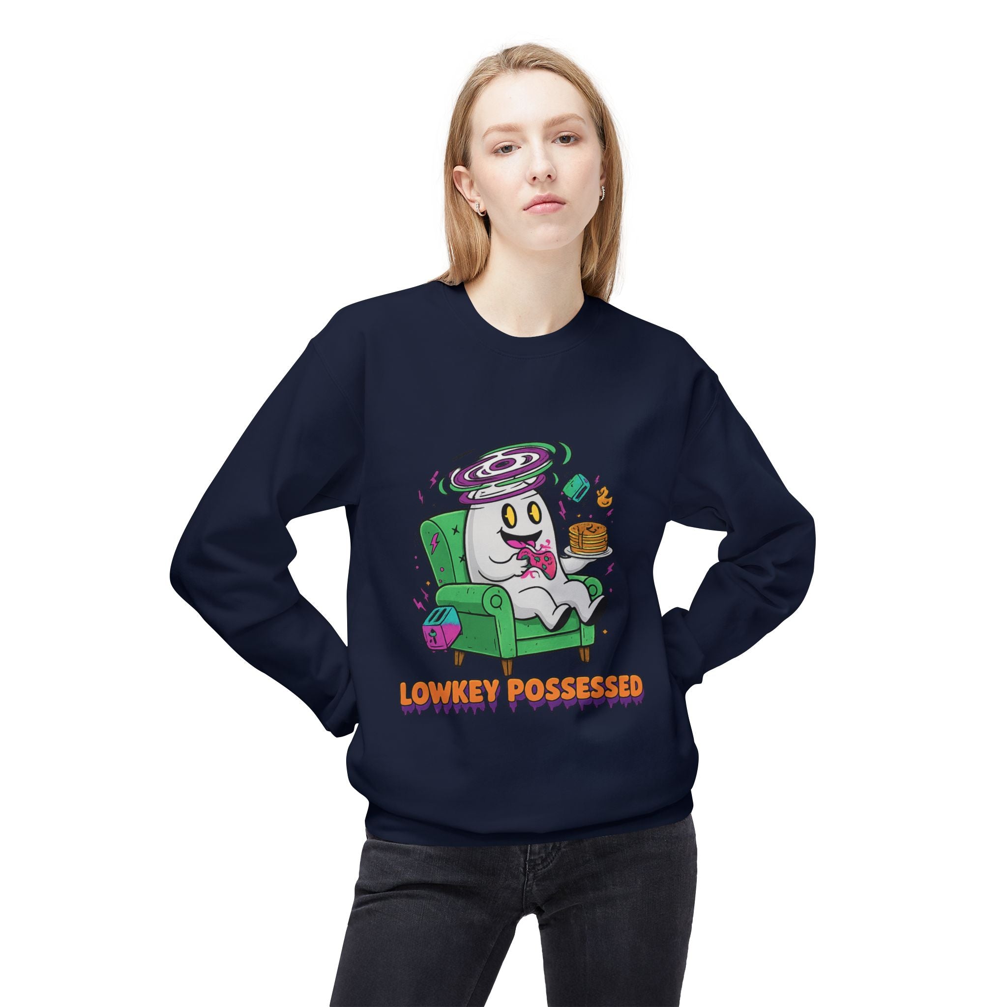 Lowkey Possessed 4 - Crewneck Unisex Sweatshirt - Cozy Halloween Apparel