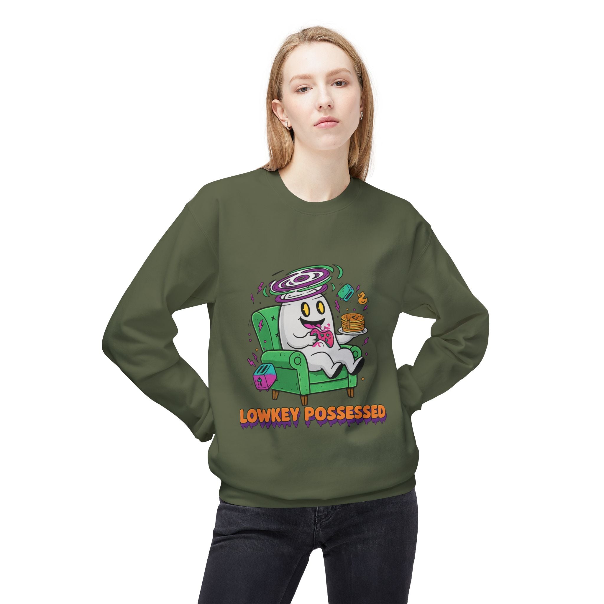 Lowkey Possessed 4 - Crewneck Unisex Sweatshirt - Cozy Halloween Apparel
