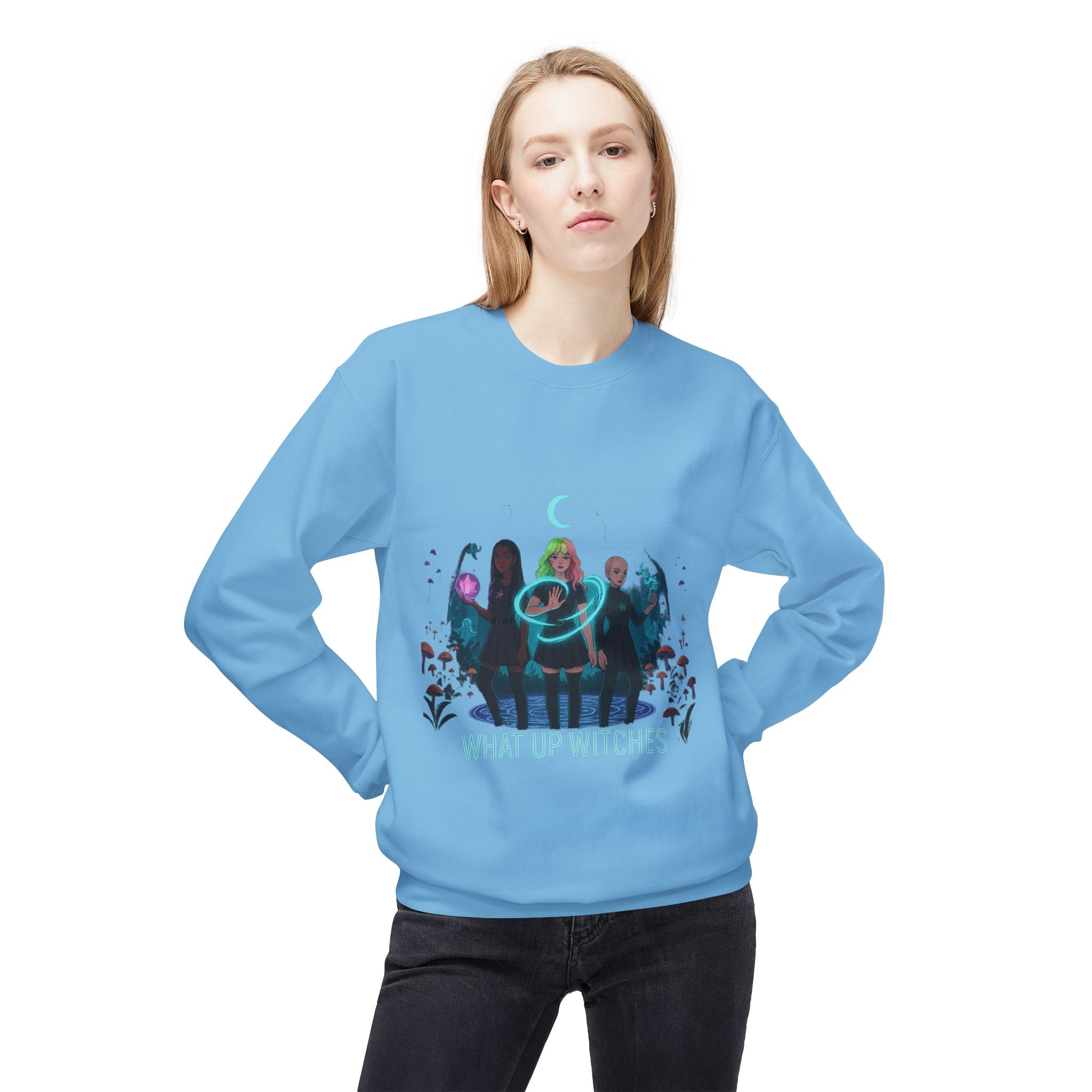 What Up Witches 3 - Crewneck Unisex Sweatshirt - Cozy Halloween Apparel