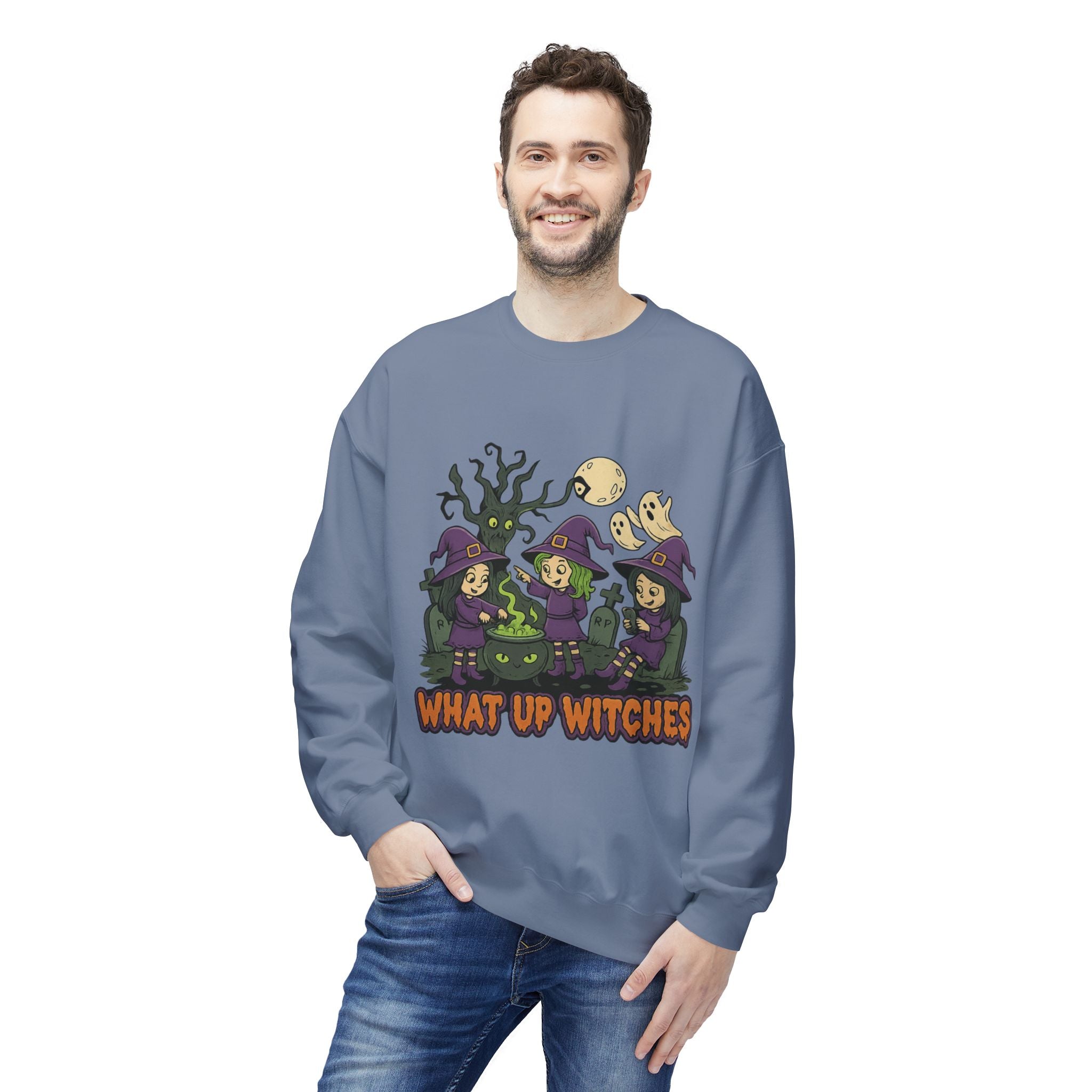 What Up Witches 2.1 - Crewneck Unisex Sweatshirt - Cozy Halloween Apparel