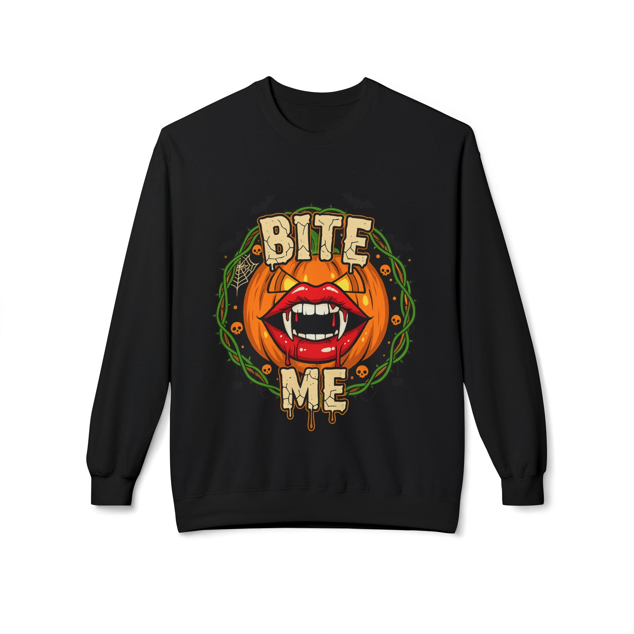 Bite Me 1 - Gothic Witch Crewneck Unisex Sweatshirt - Cozy Halloween Apparel