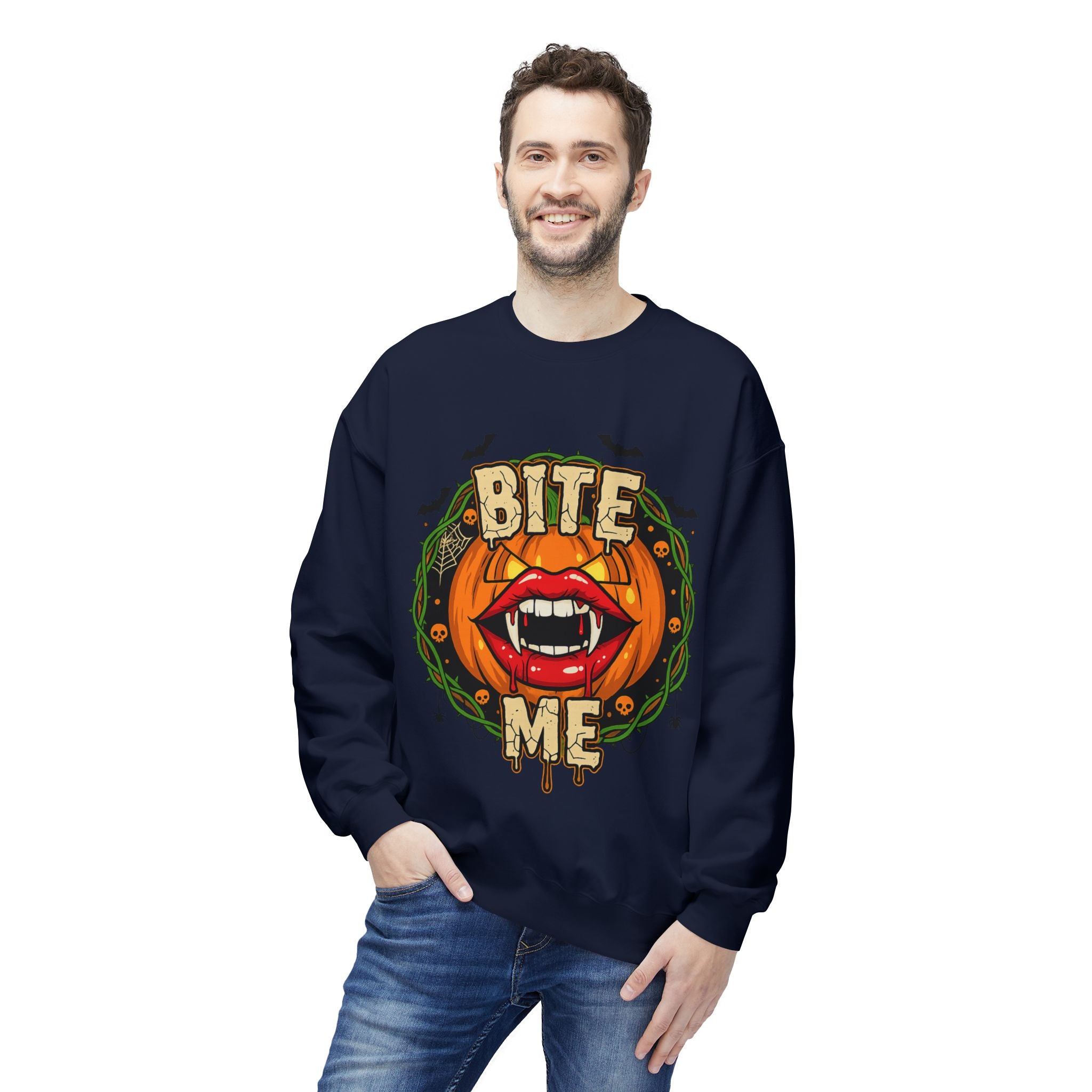 Bite Me 1 - Gothic Witch Crewneck Unisex Sweatshirt - Cozy Halloween Apparel