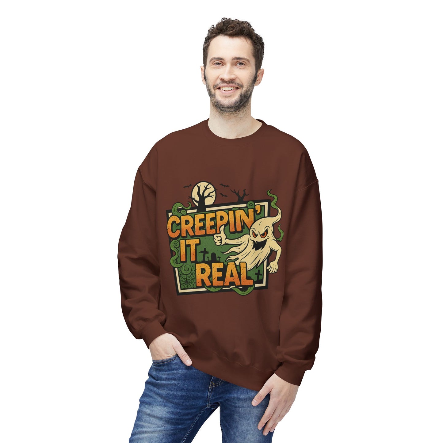 Creepin’ It Real 1- Crewneck Unisex Sweatshirt - Cozy Halloween Apparel
