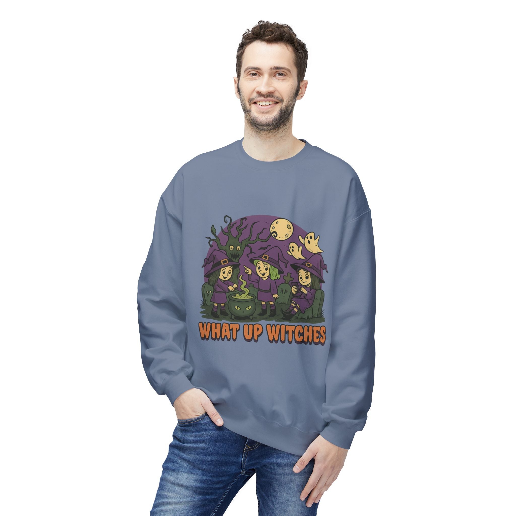 What Up Witches 2.2 - Crewneck Unisex Sweatshirt - Cozy Halloween Apparel