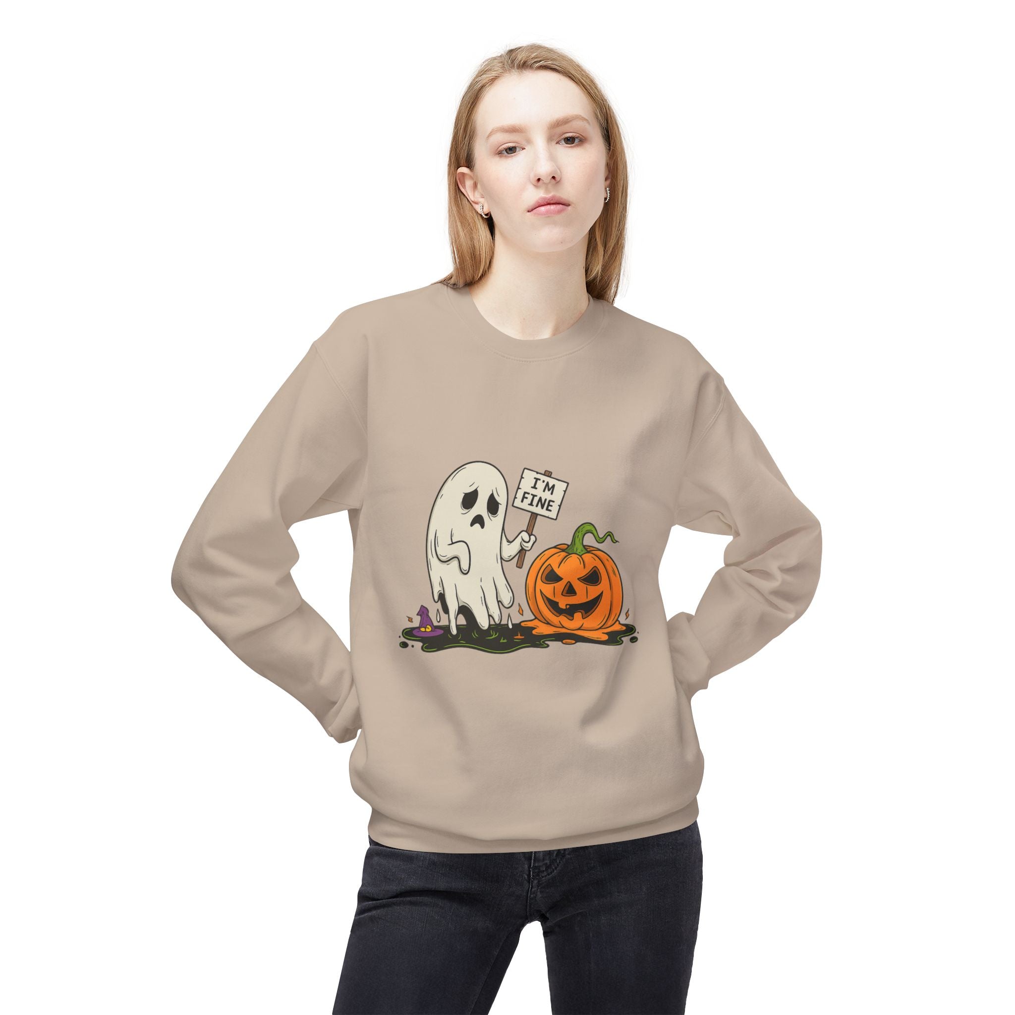I'm Fine 1 - Crewneck Unisex Sweatshirt - Cozy Halloween Apparel