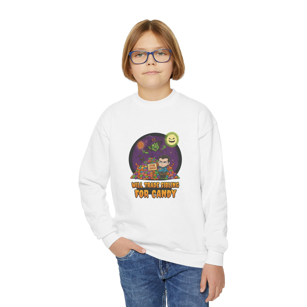 Will Trade Sibling for Candy 2, Fun Halloween Sweatshirt, Cute Kids Sweatshirt
