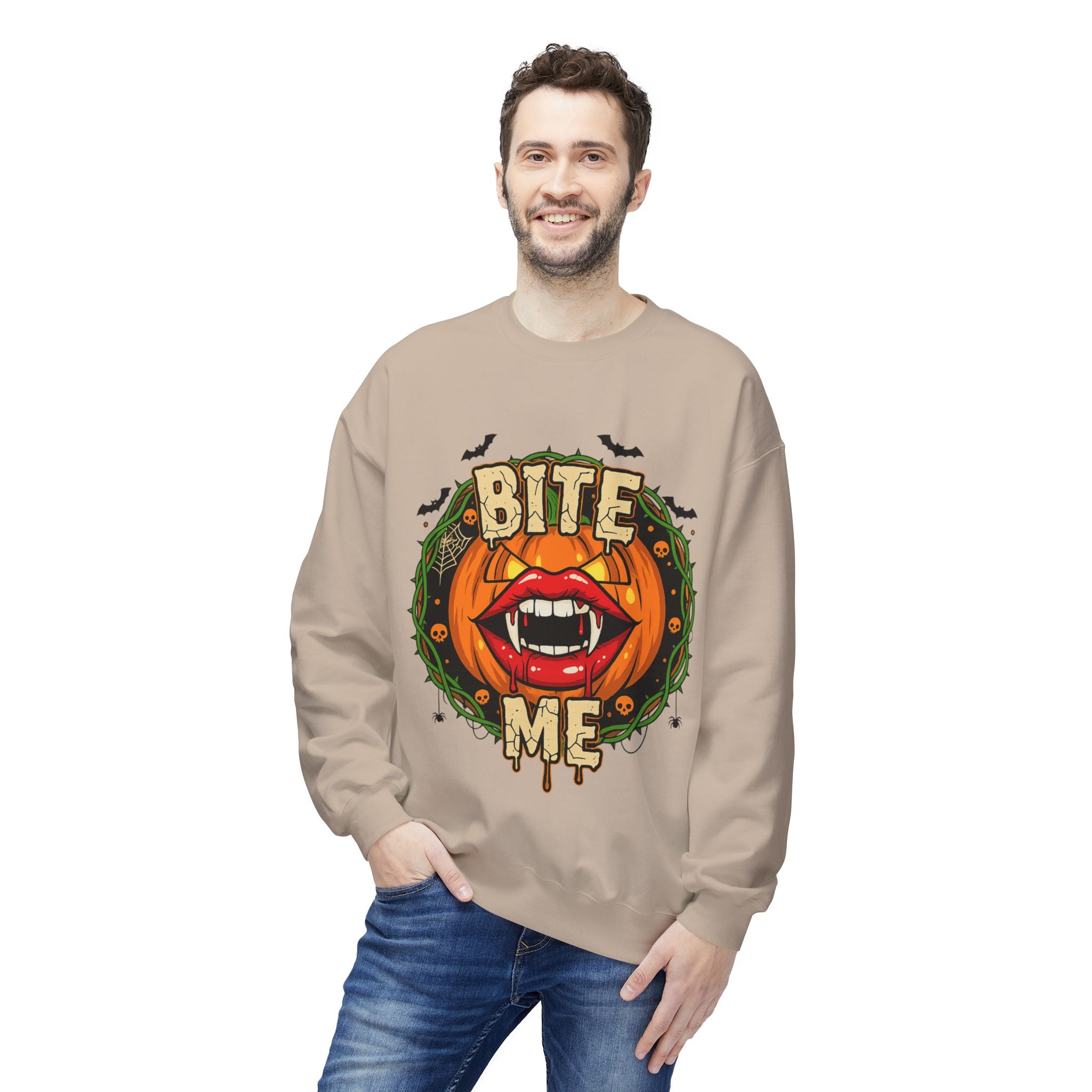 Bite Me 1 - Gothic Witch Crewneck Unisex Sweatshirt - Cozy Halloween Apparel