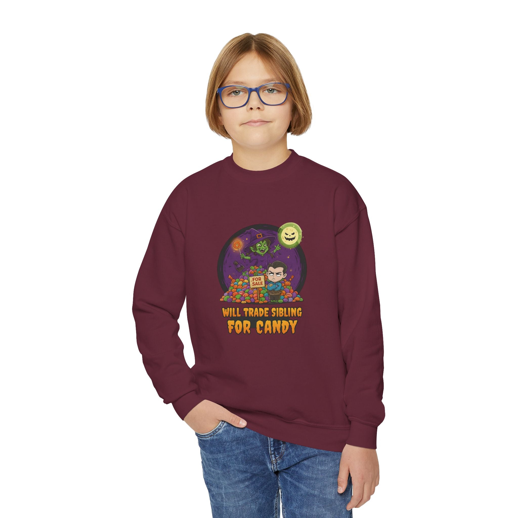 Will Trade Sibling for Candy 2, Fun Halloween Sweatshirt, Cute Kids Sweatshirt