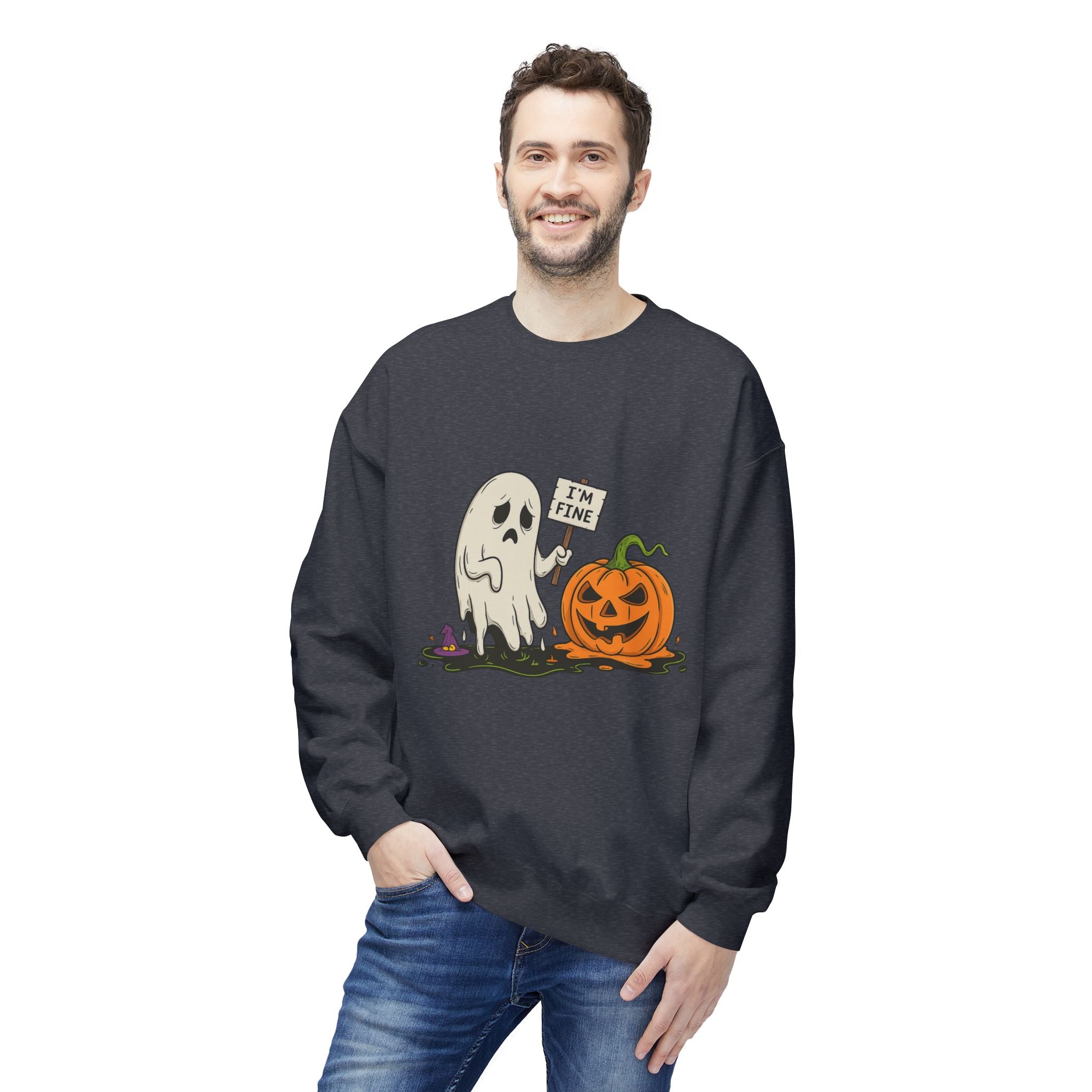 I'm Fine 1 - Crewneck Unisex Sweatshirt - Cozy Halloween Apparel