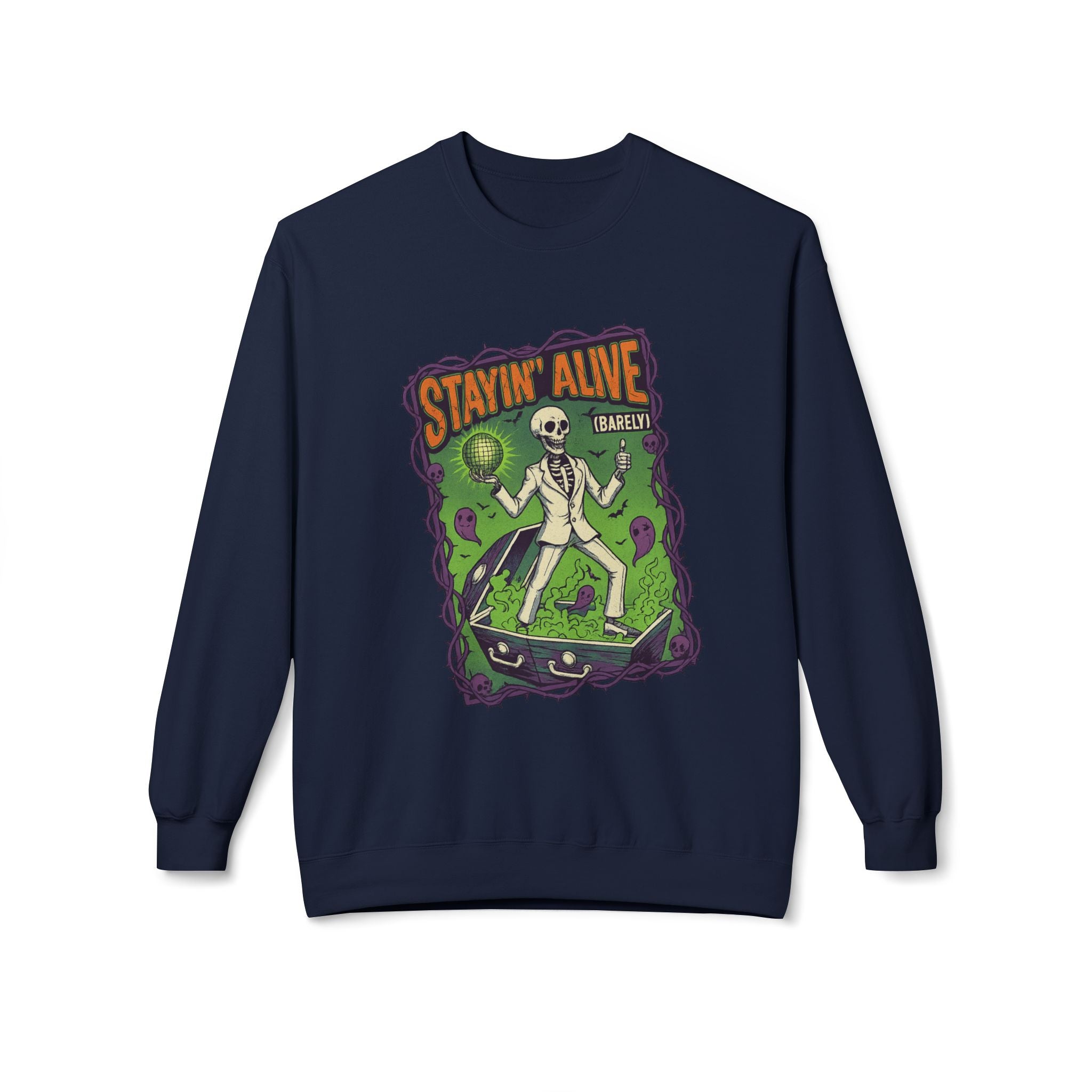Stayin’ Alive (Barely) 1 - Crewneck Unisex Sweatshirt - Cozy Halloween Apparel