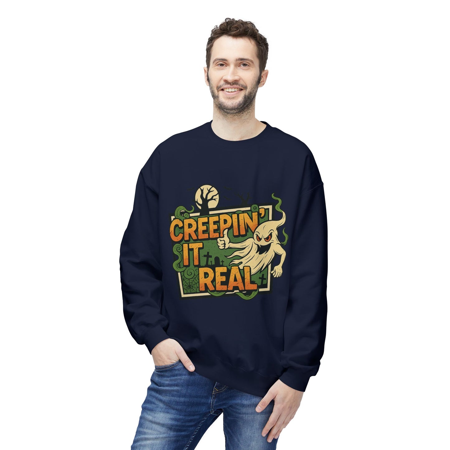 Creepin’ It Real 1- Crewneck Unisex Sweatshirt - Cozy Halloween Apparel